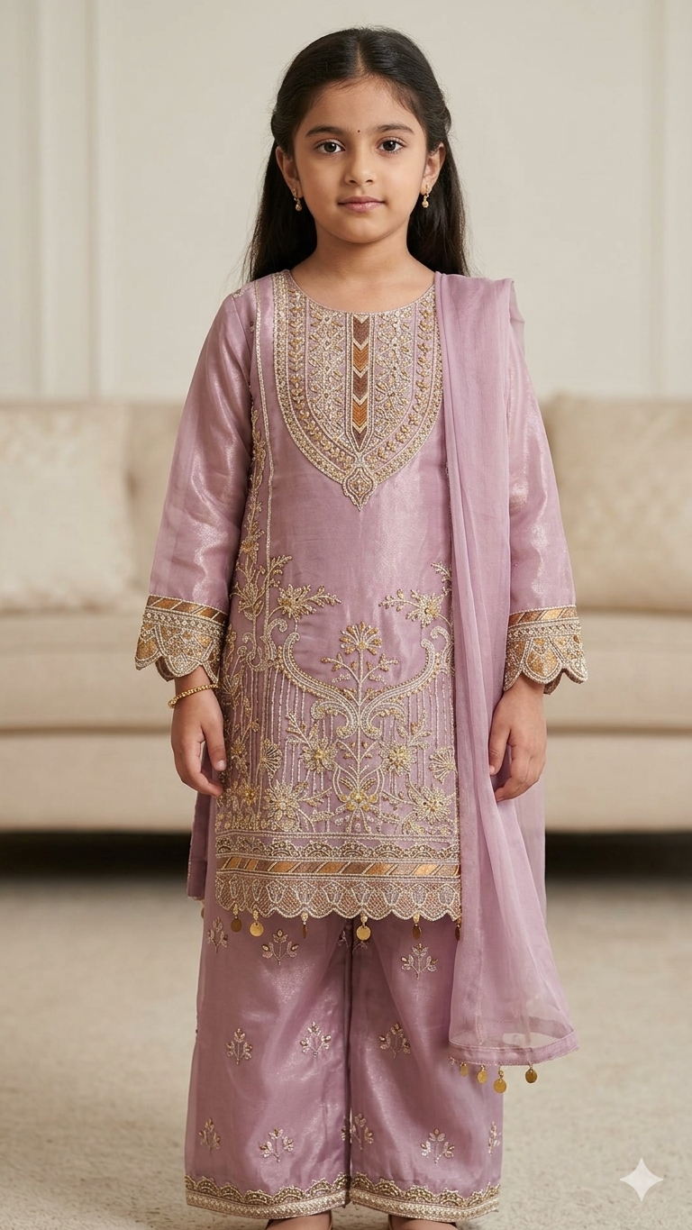 BMK-013 | Pastel Purple Organza Set with Light Gold Embellishments