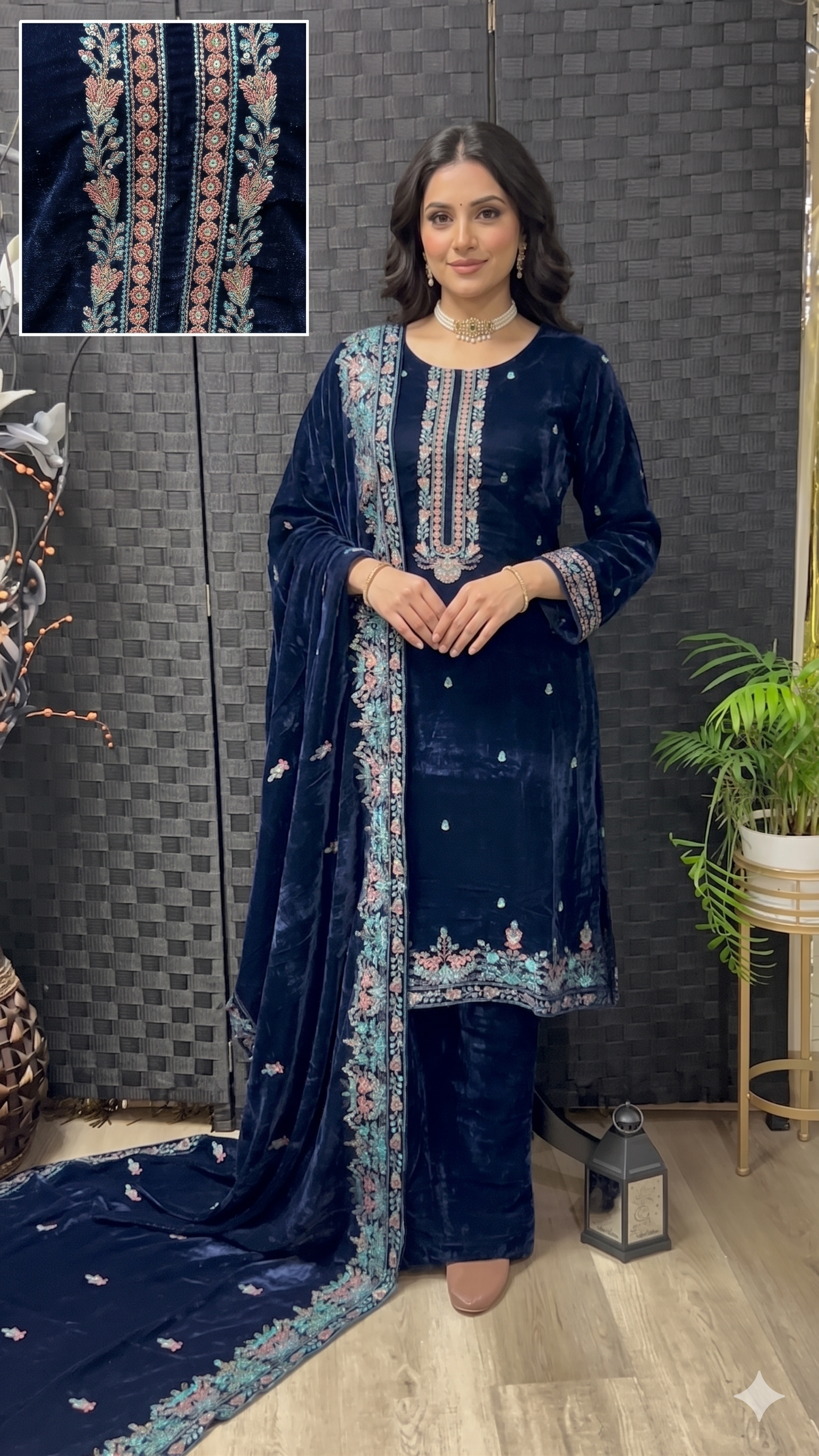 VE-01 Luxury Velvet Embroidered 3-Piece Suit | Formal Winter Wear