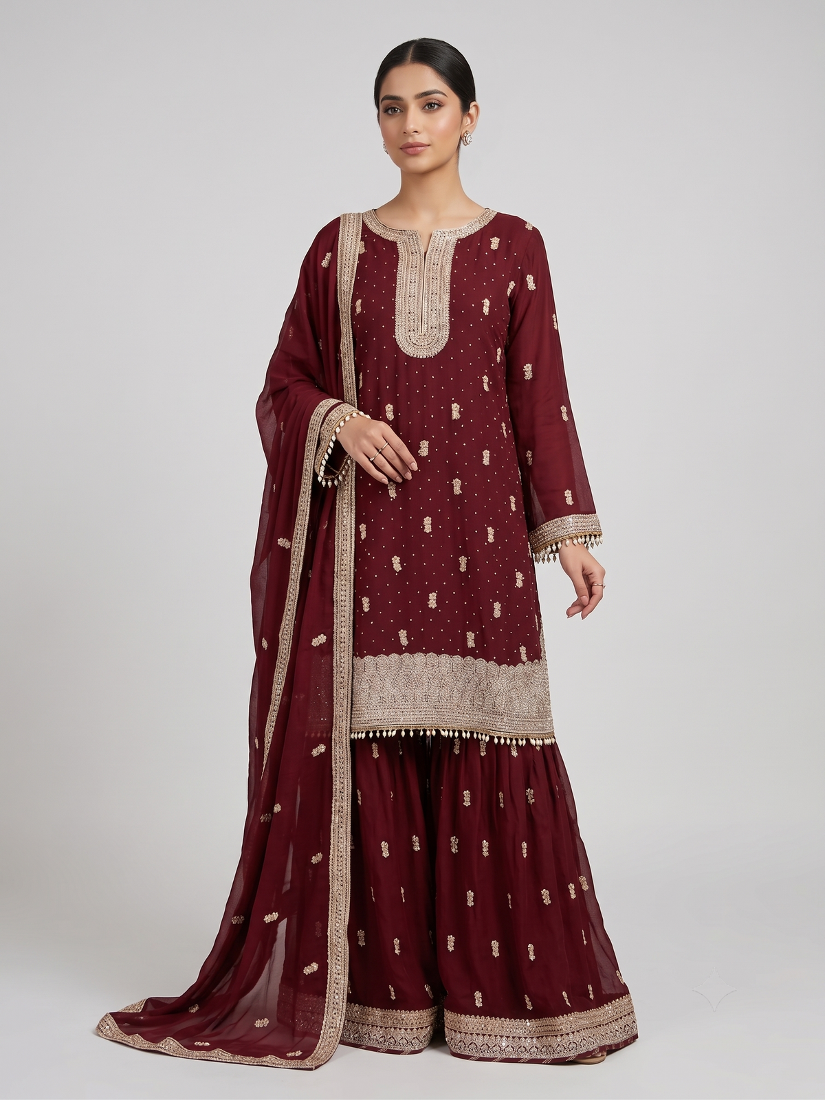 BF-01 3PC DMC Stone Work Gharara Suit | Heavy Designer Wedding Wear