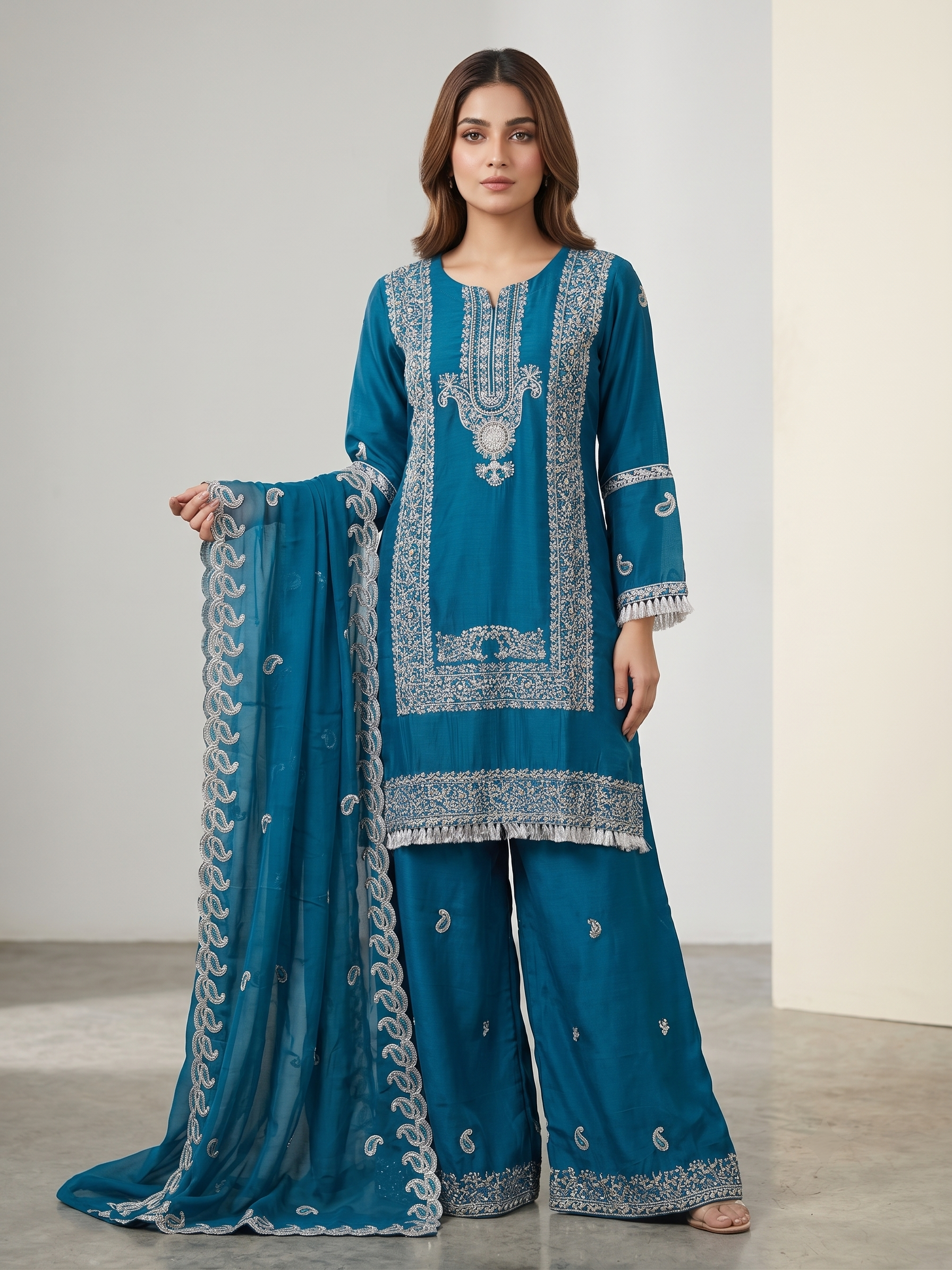 BM-CH-028 - Ornate Embroidered Chiffon 3 Piece Suit