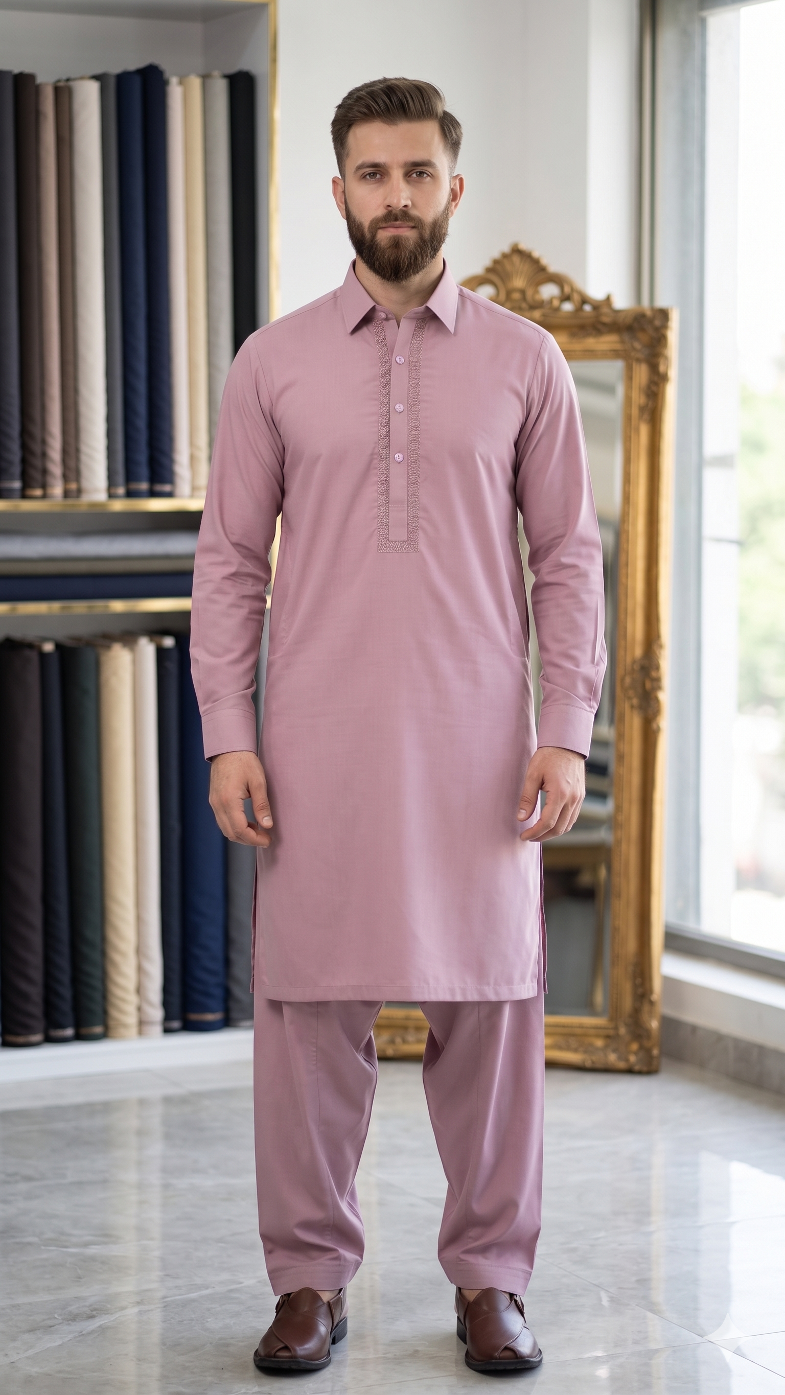 BS-001 - Bin Saeed Embroidered Printed Lawn - Mint Green