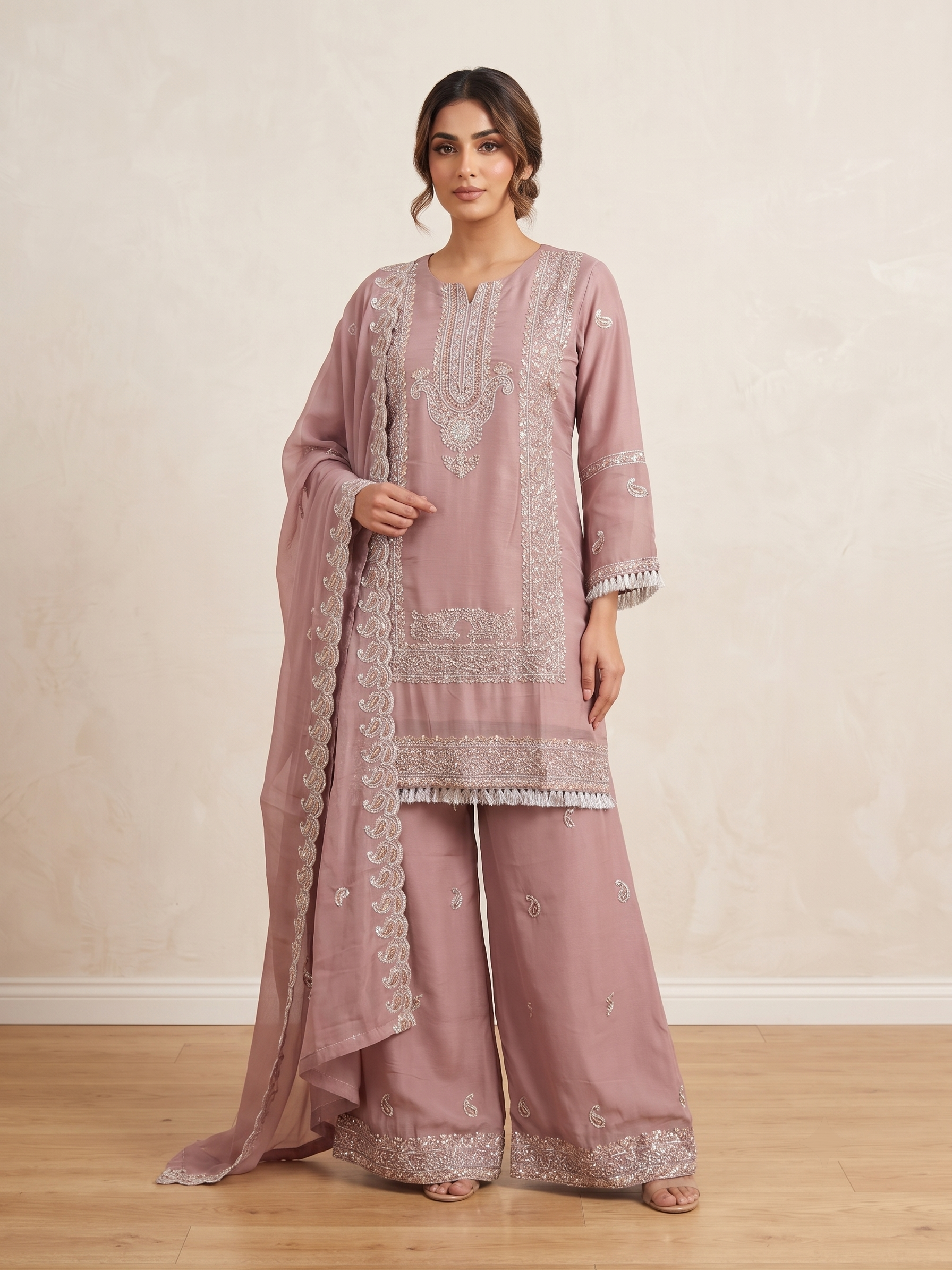 BM-CH-028 - Ornate Embroidered Chiffon 3 Piece Suit