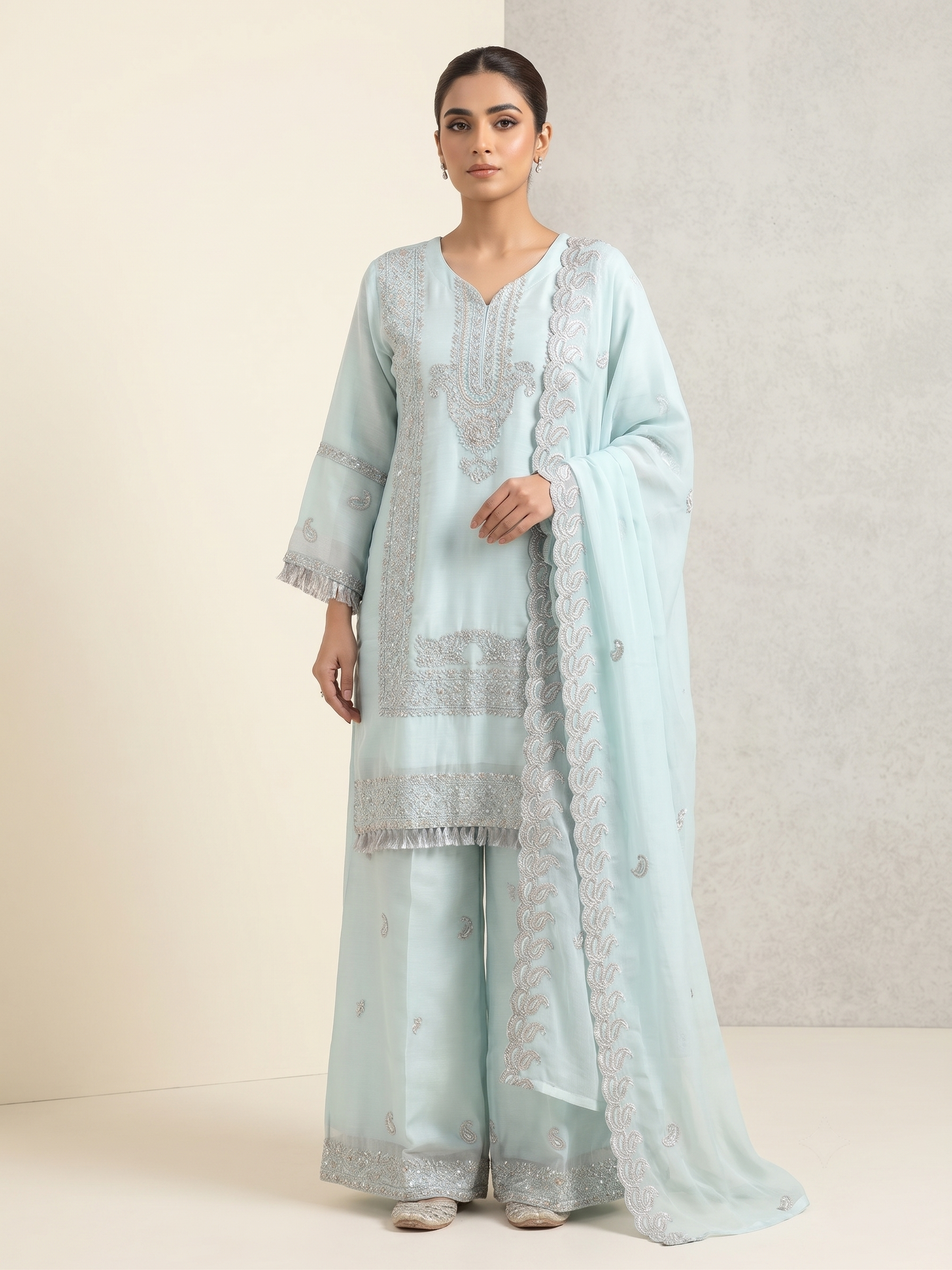BM-CH-028 - Ornate Embroidered Chiffon 3 Piece Suit
