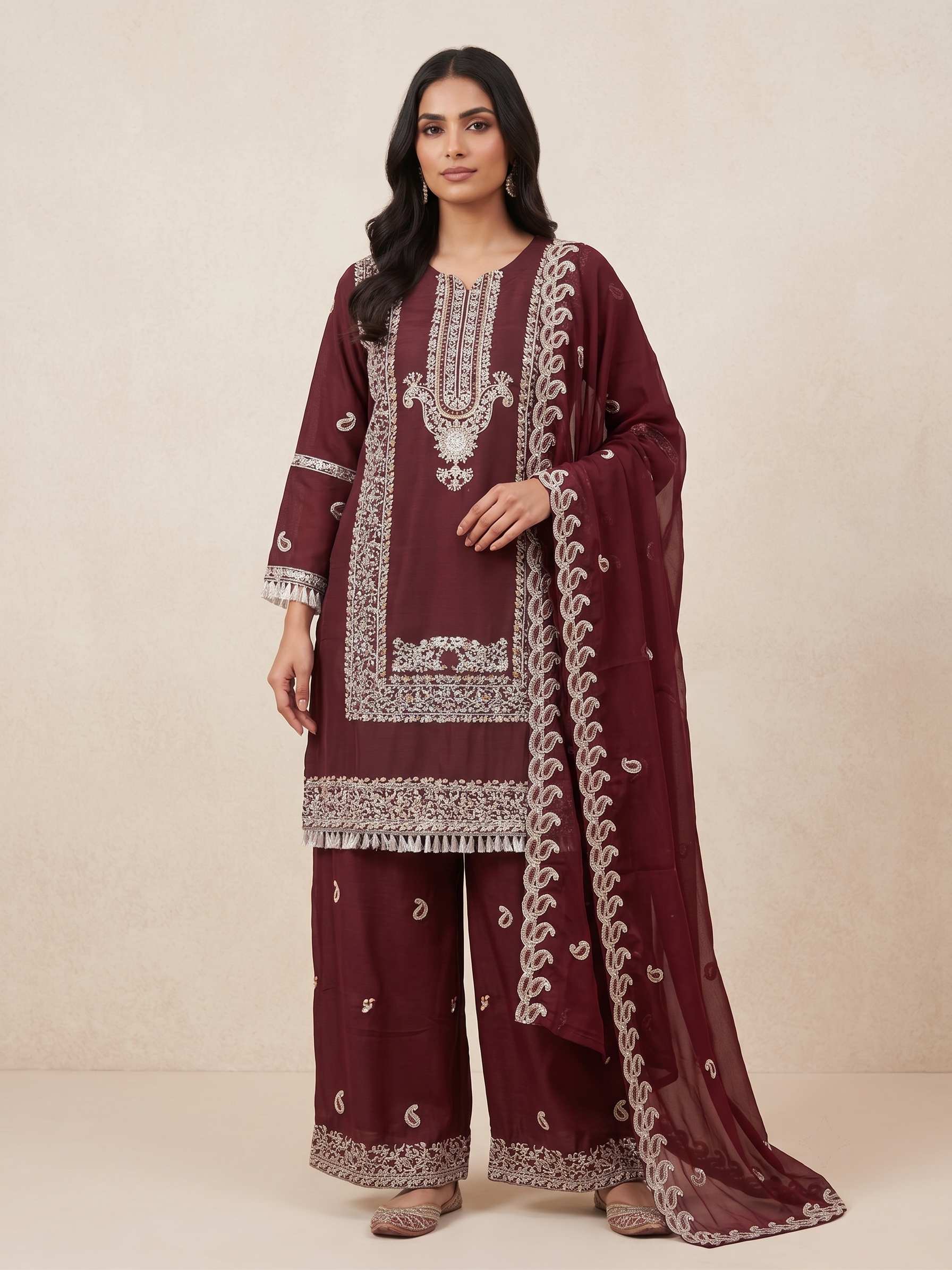 BM-CH-028 - Ornate Embroidered Chiffon 3 Piece Suit