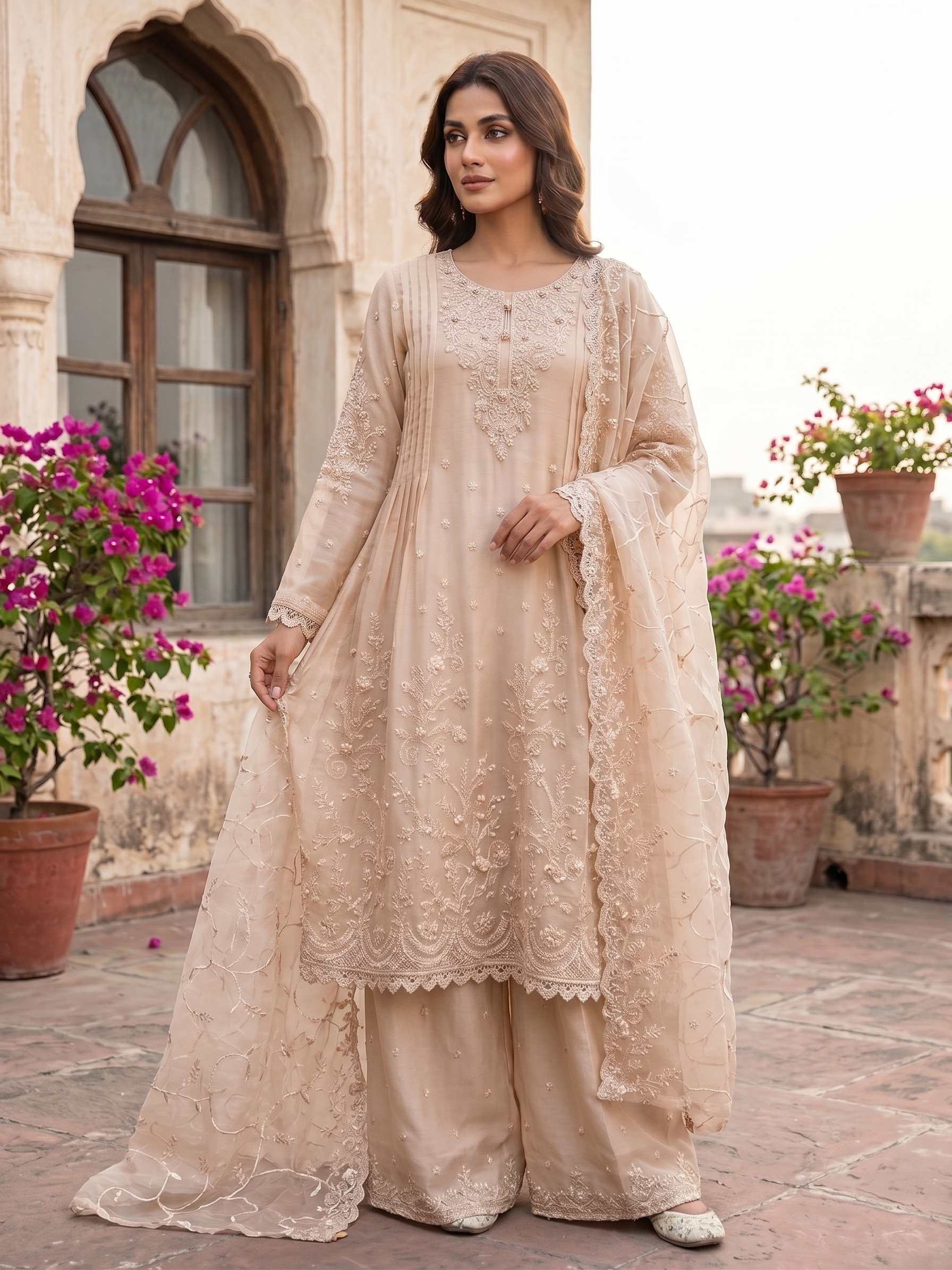 BM-CH-023 - Embroidered Chiffon Frock 3 Piece Suit