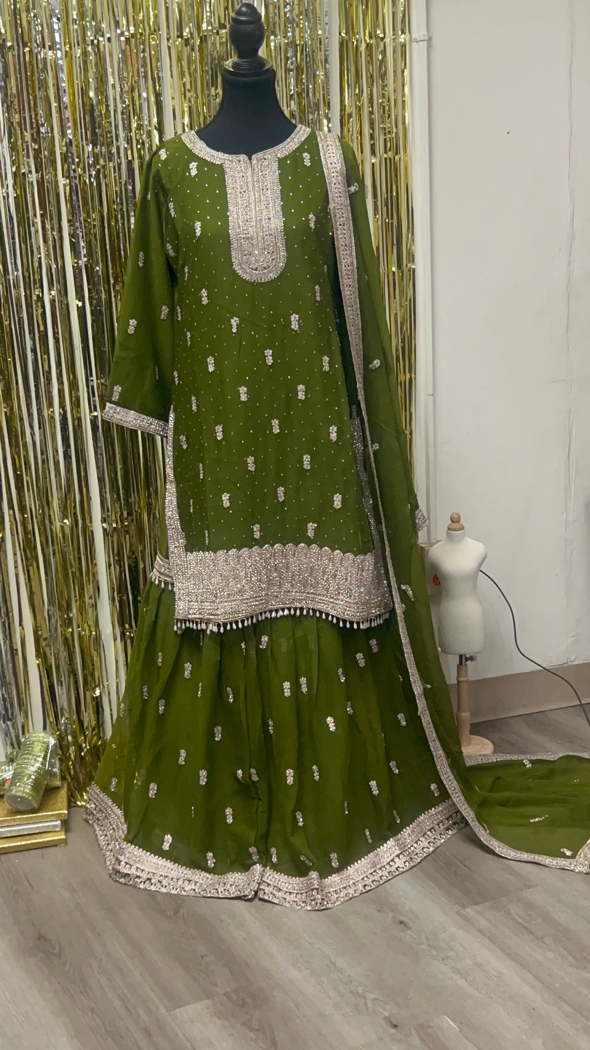 3PC DMC Stone Work Gharara Suit | Heavy Designer Wedding Wear