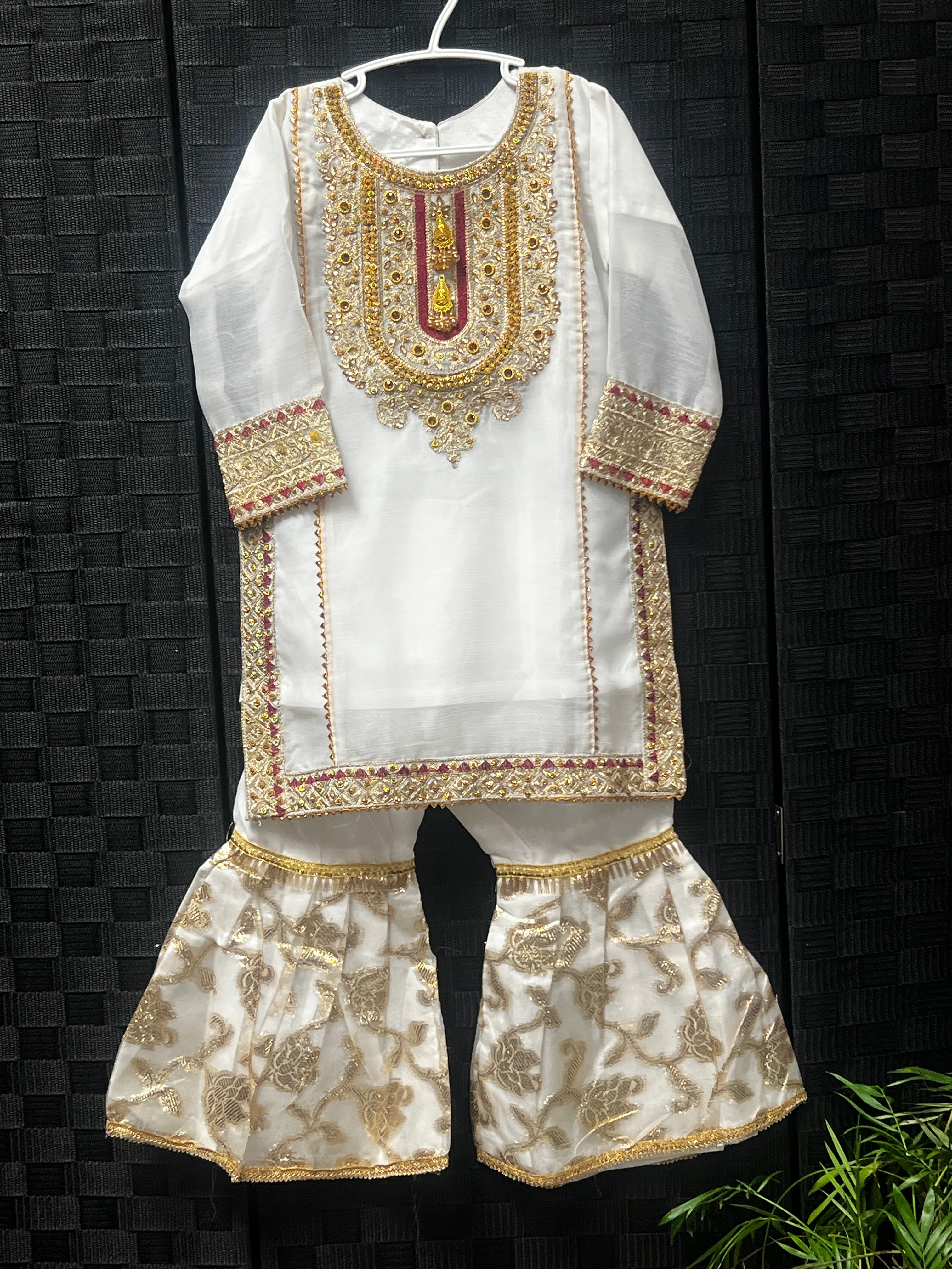 BMK-001 | Timeless White & Gold Chiffon Gharara Set for Girls