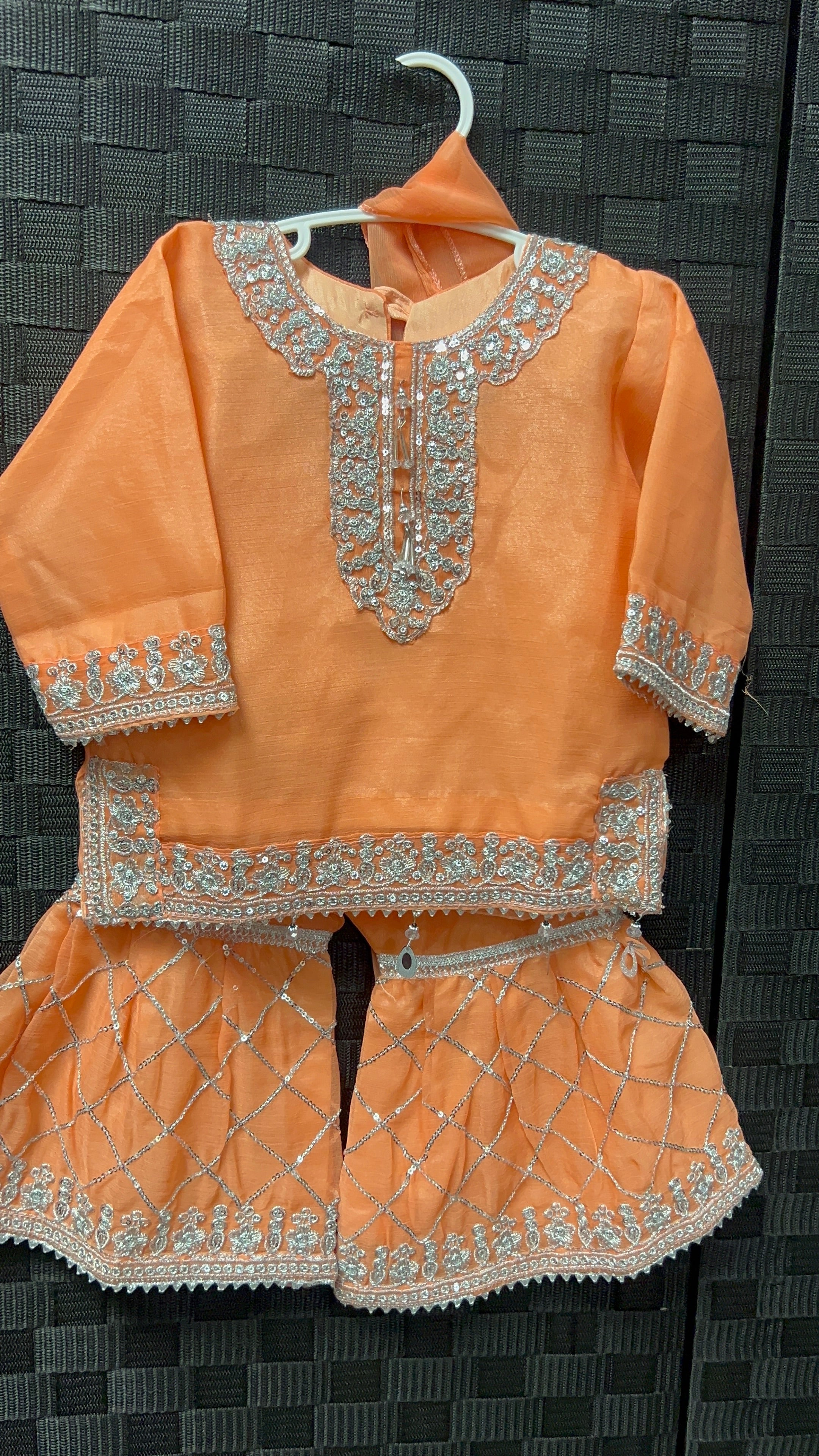 BMK-008 | Girls' Peach Embroidered Kurti & Gharara Set | Festive Toddler Wear