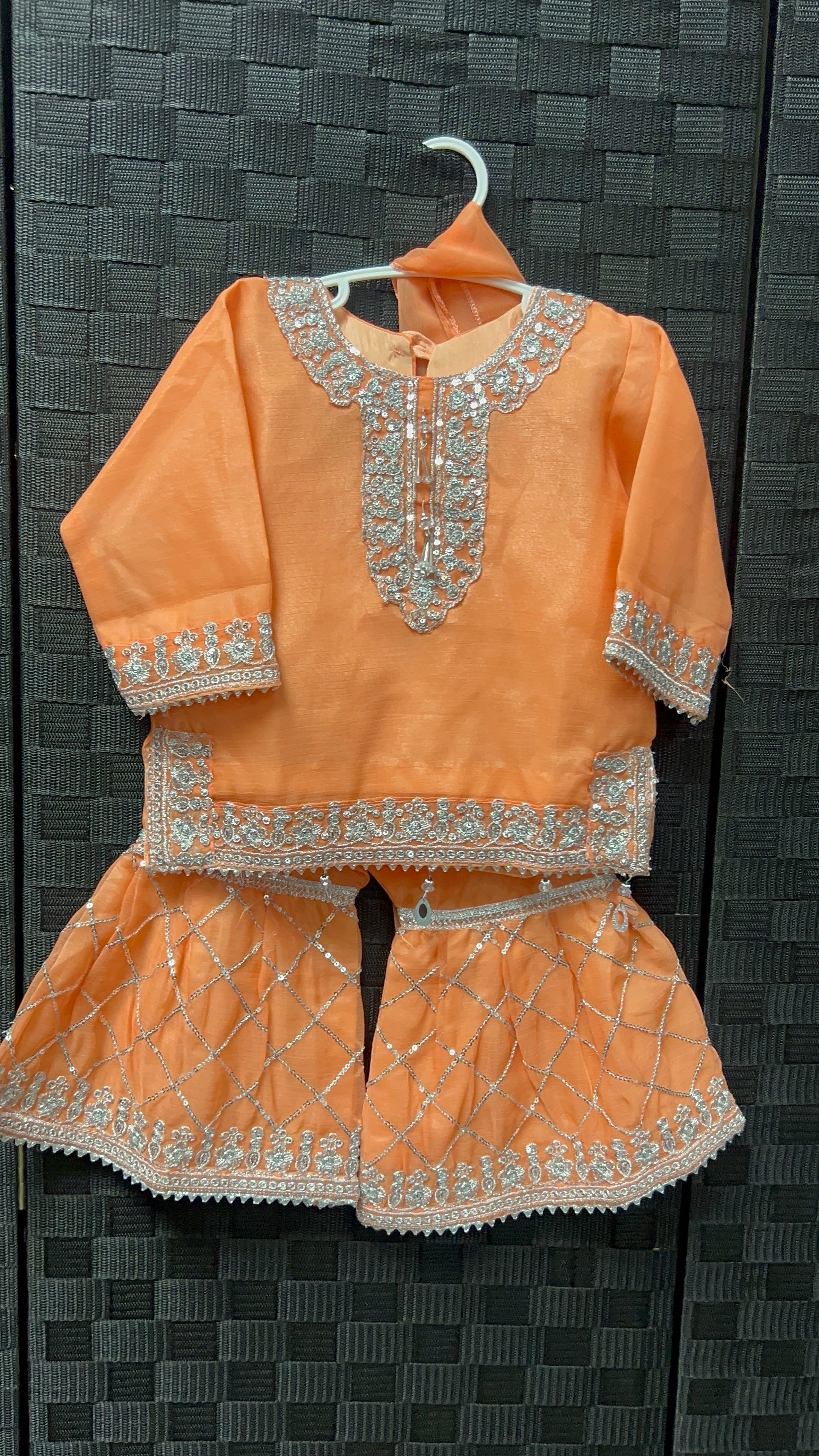 BMK-008 | Girls' Peach Embroidered Kurti & Gharara Set | Festive Toddler Wear