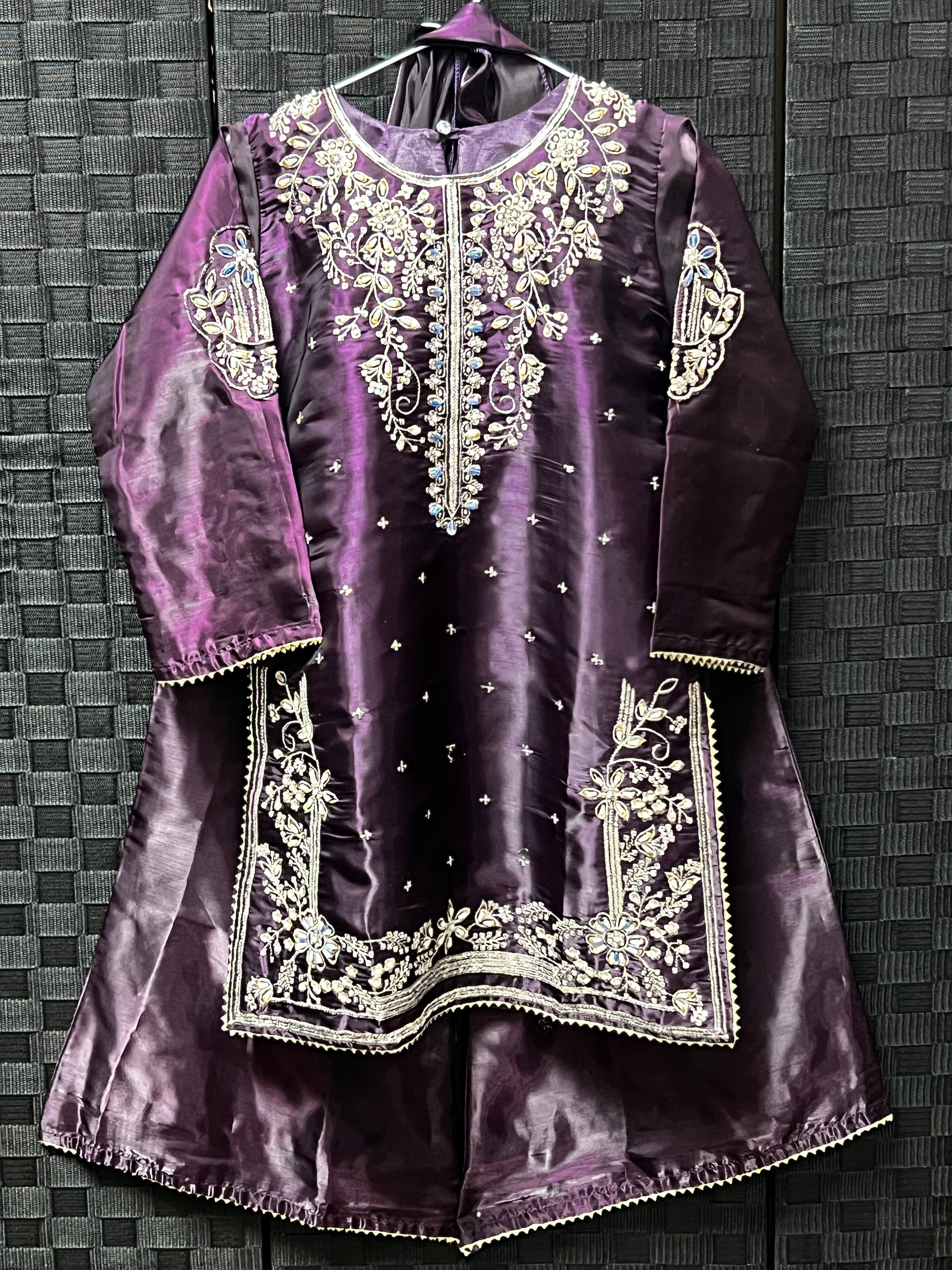 BMK-017 | Girls' Royal Purple Shesha Silk Embroidered Suit