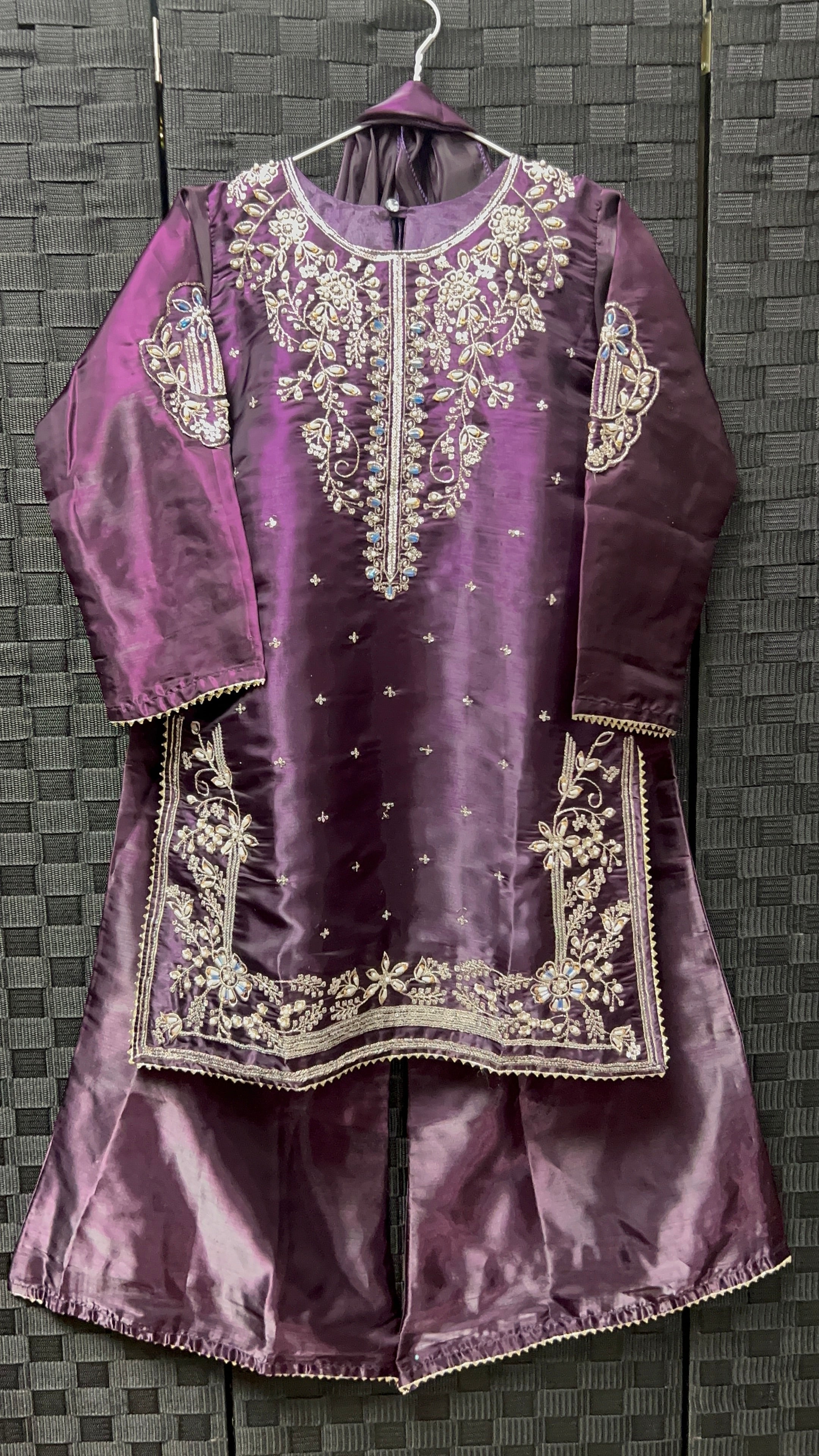 BMK-017 | Girls' Royal Purple Shesha Silk Embroidered Suit