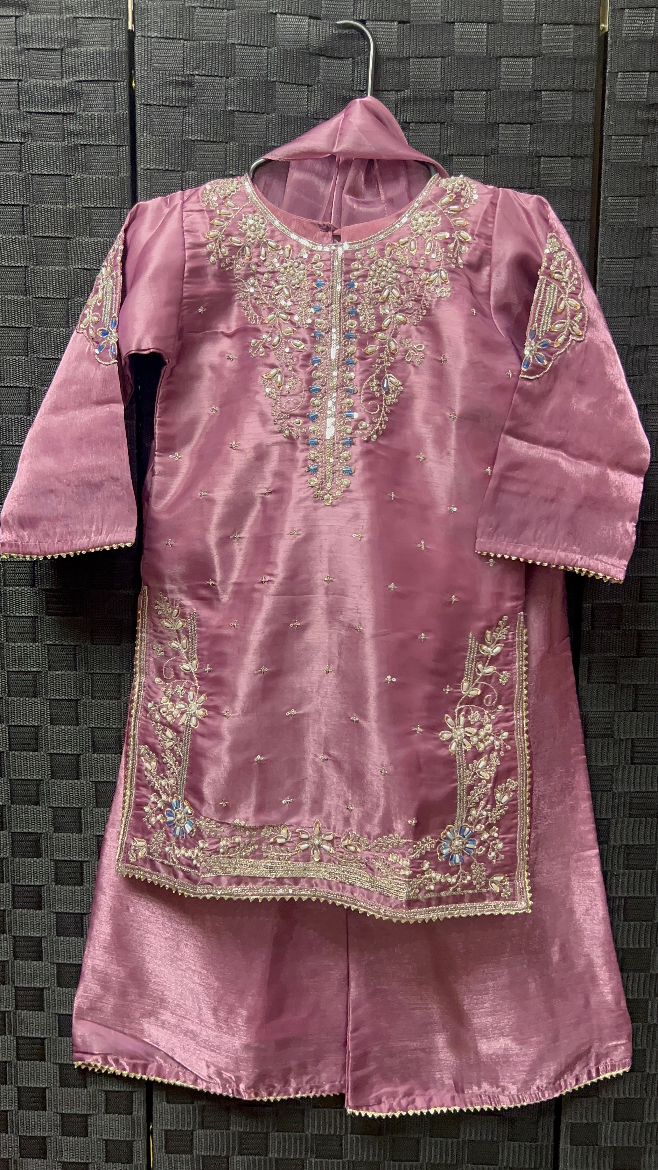 BMK-010 | Girls' Deep Pink Silk Embroidered Gharara Set