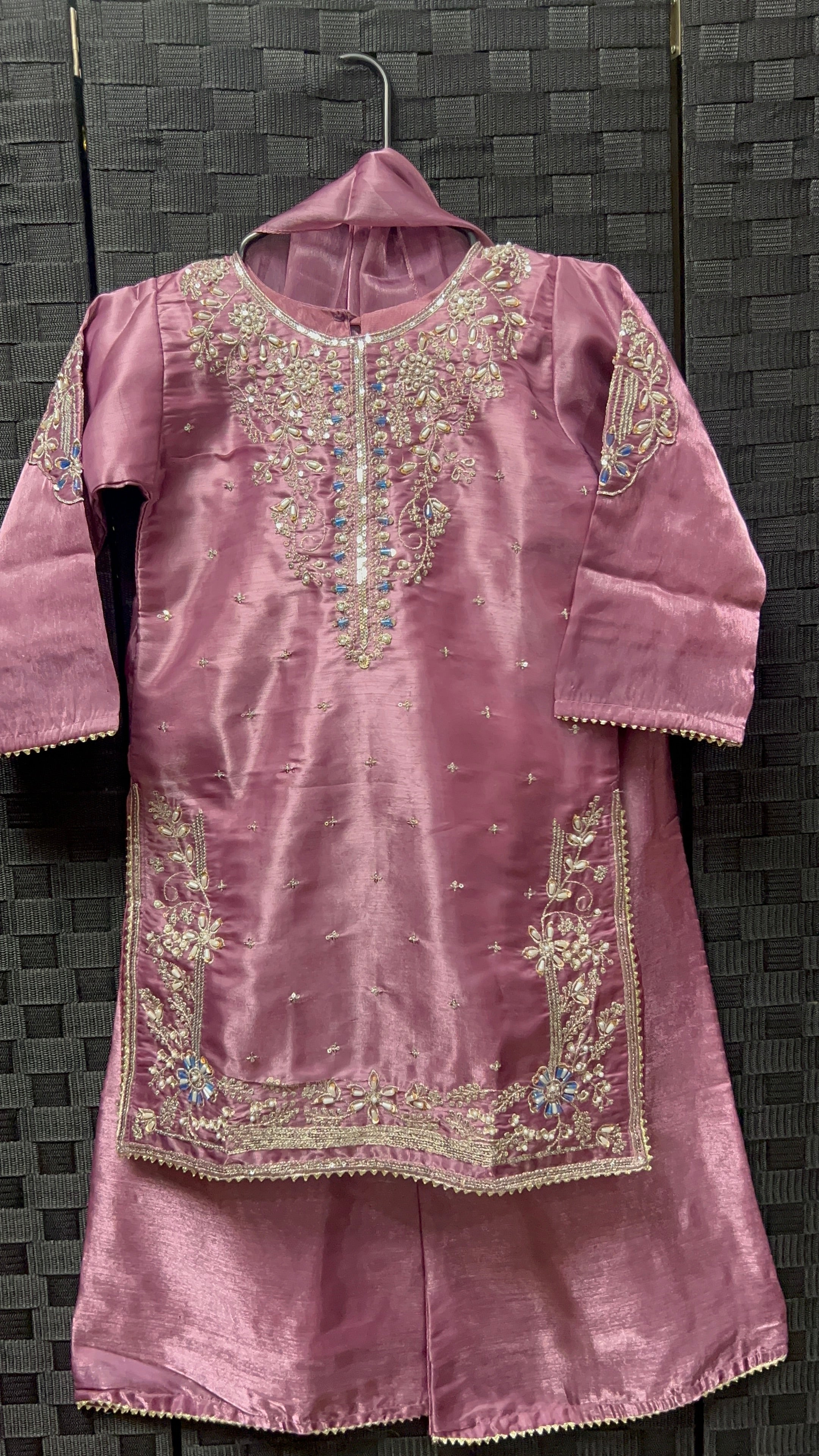 BMK-010 | Girls' Deep Pink Silk Embroidered Gharara Set