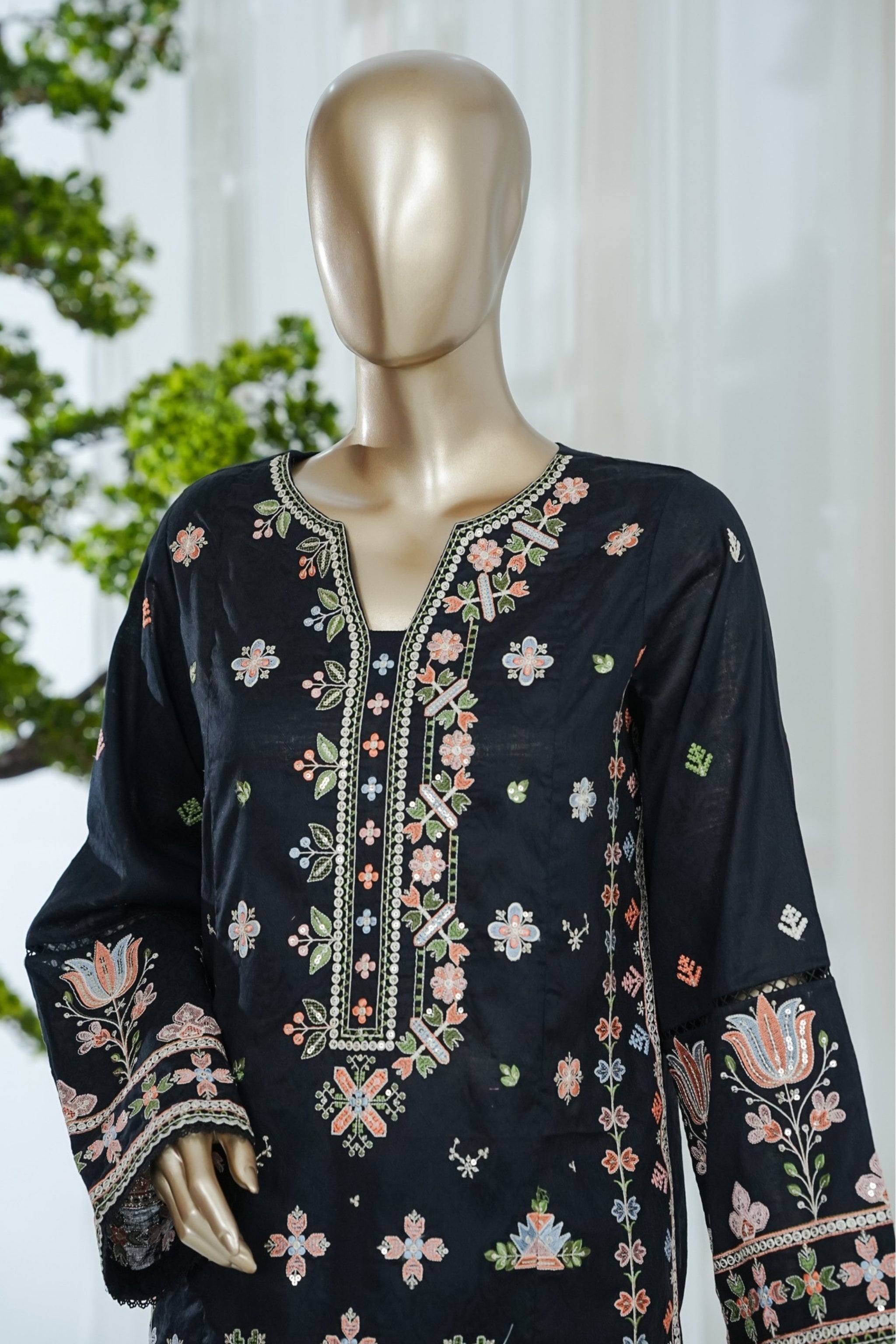 BS-003 - Bin Saeed Embroidered  Gaquard - Jet Black