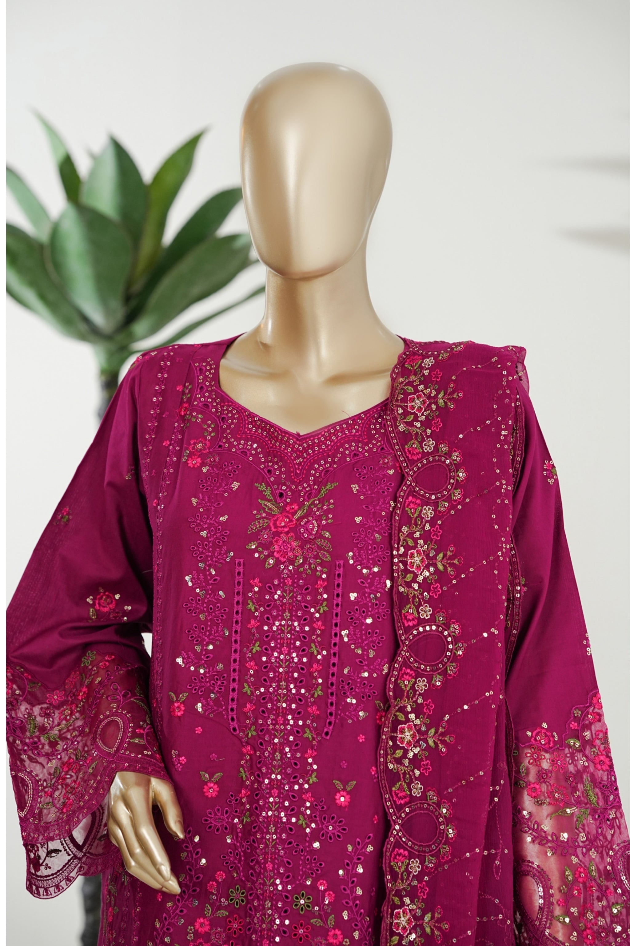 BM-009 - Bin Saeed Embroidered Printed Lawn - Magenta