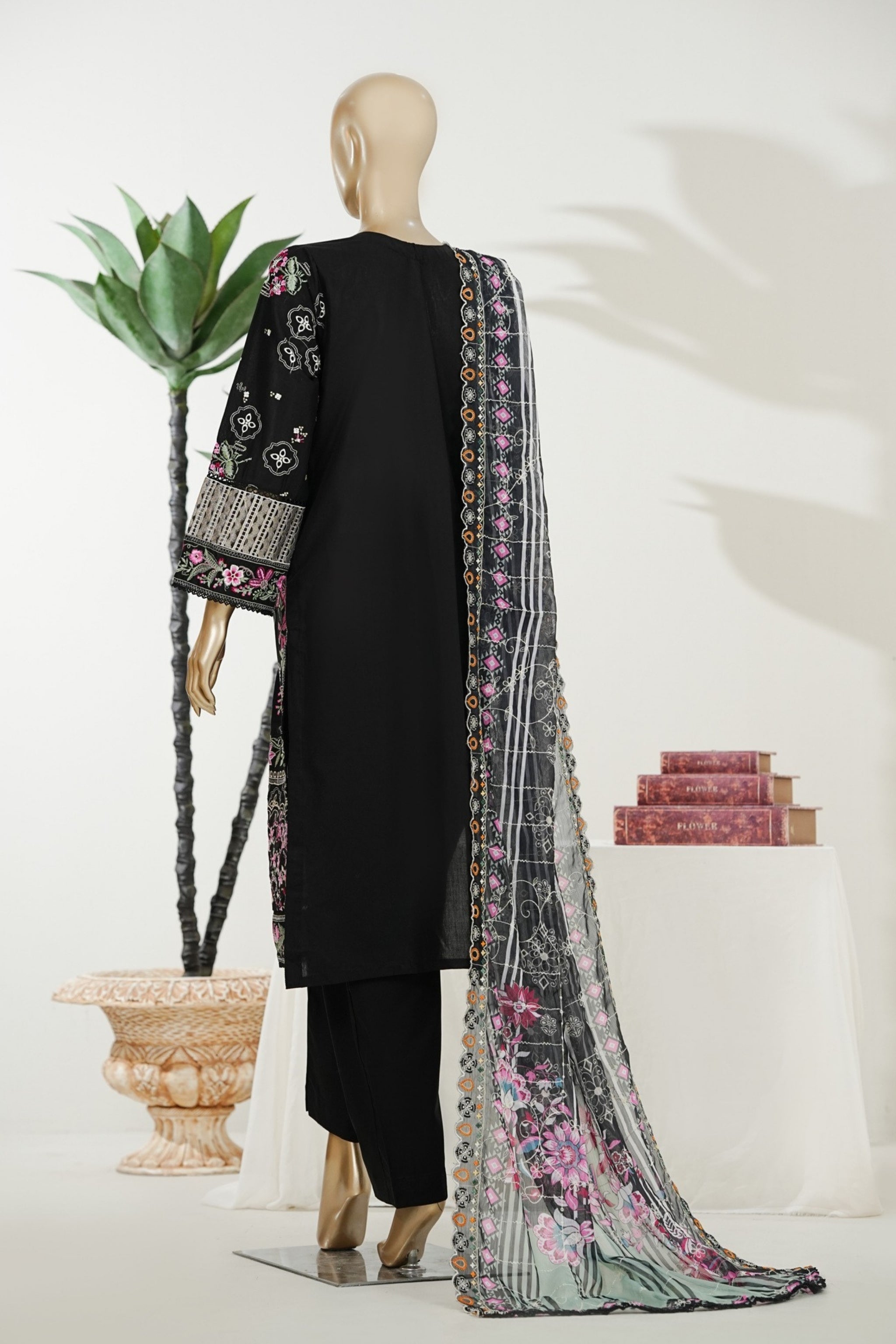 BM-010 - Bin Saeed Embroidered Printed Lawn - Black