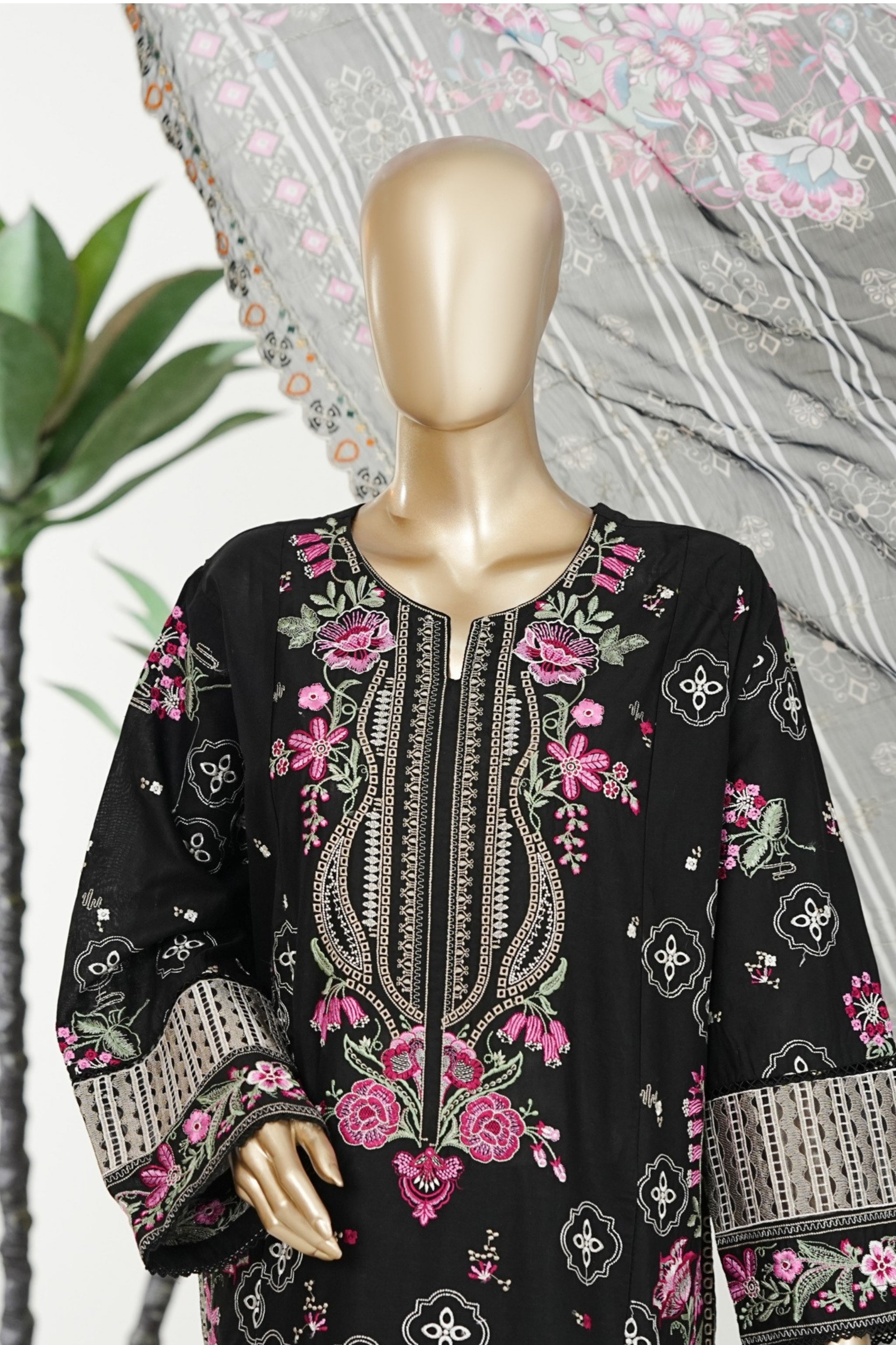 BM-010 - Bin Saeed Embroidered Printed Lawn - Black
