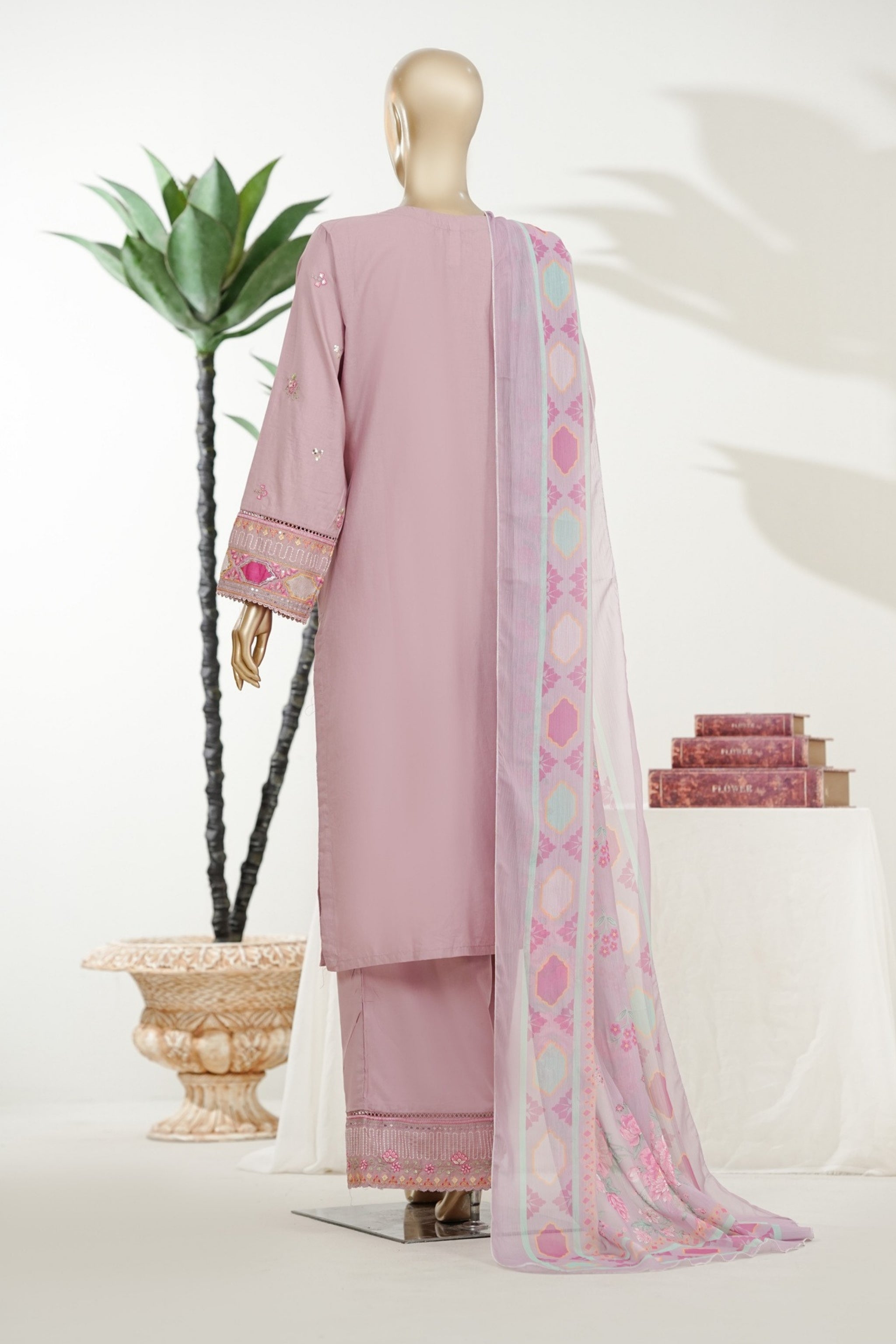BM-011 - Bin Saeed Embroidered Printed Lawn - Ducky Pink