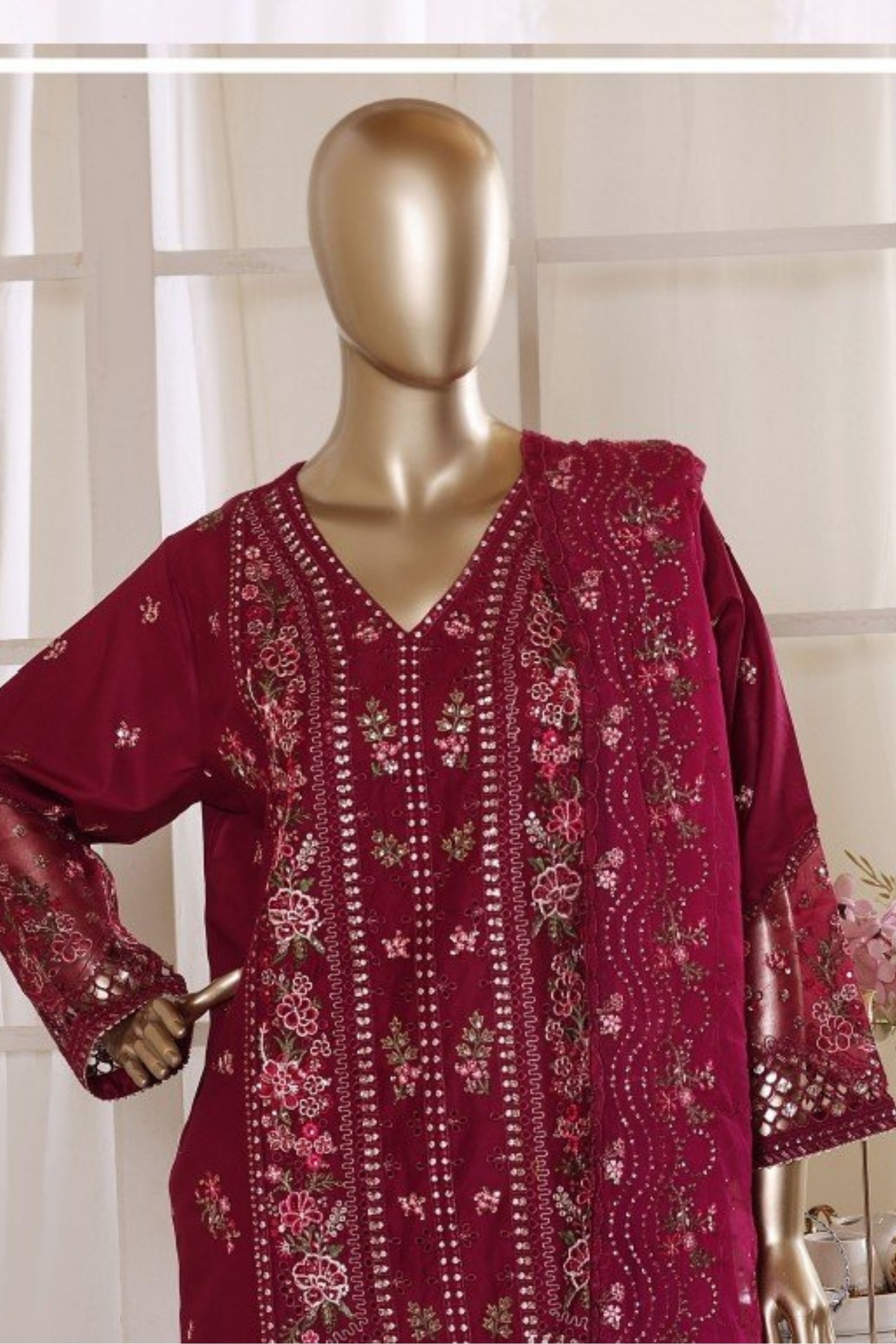 BSL-001 Bin Saeed Luxury Embroidered 3PC Suit - Deep Rani Pink