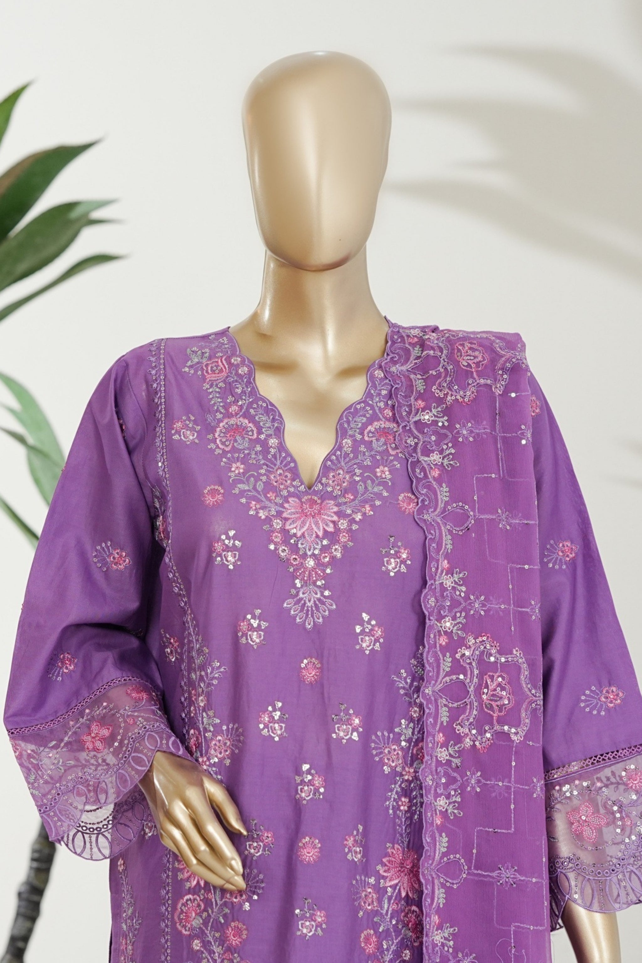 BM-012 - Bin Saeed Embroidered Printed Lawn - lavender