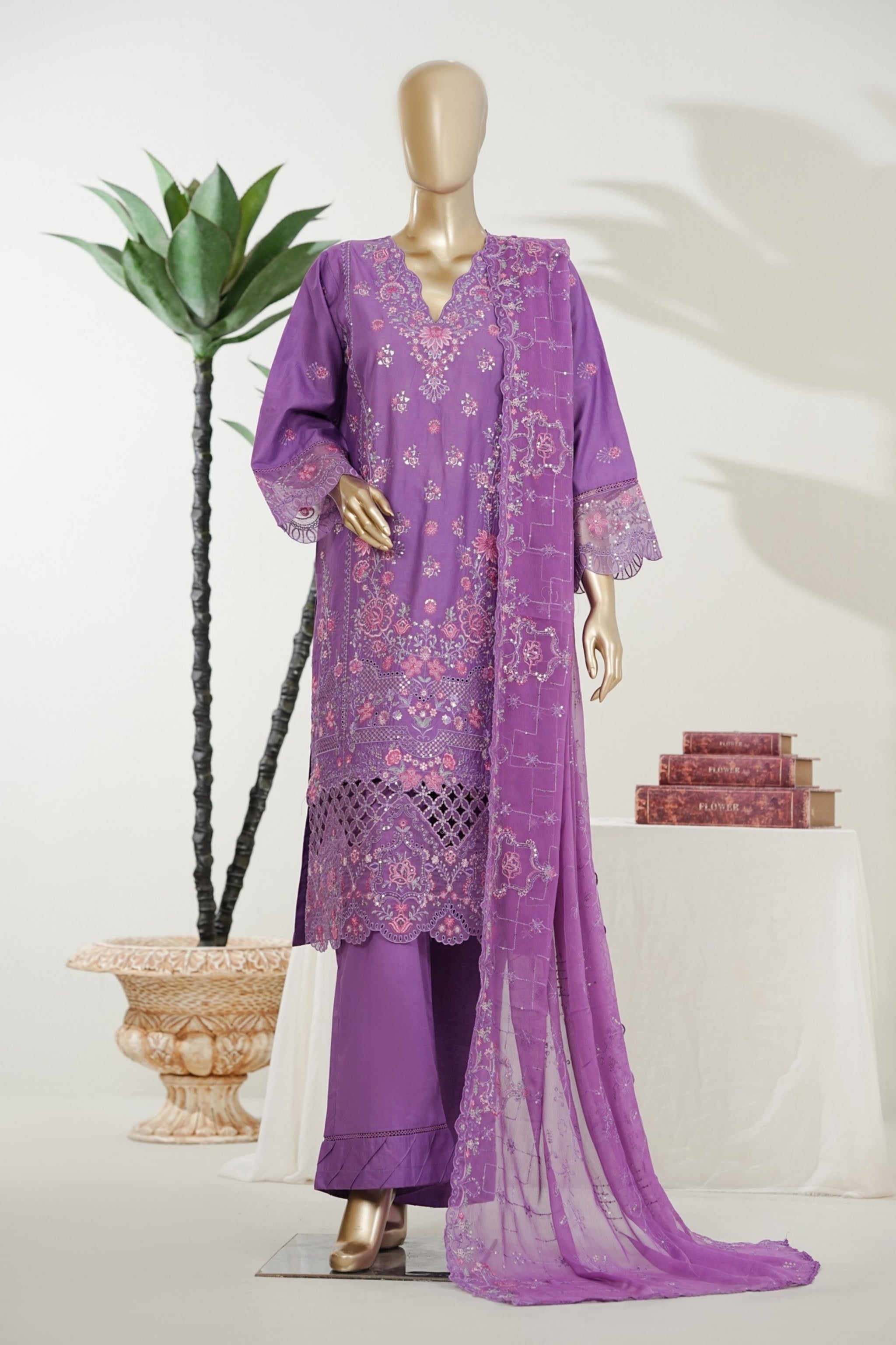 BM-012 - Bin Saeed Embroidered Printed Lawn - lavender