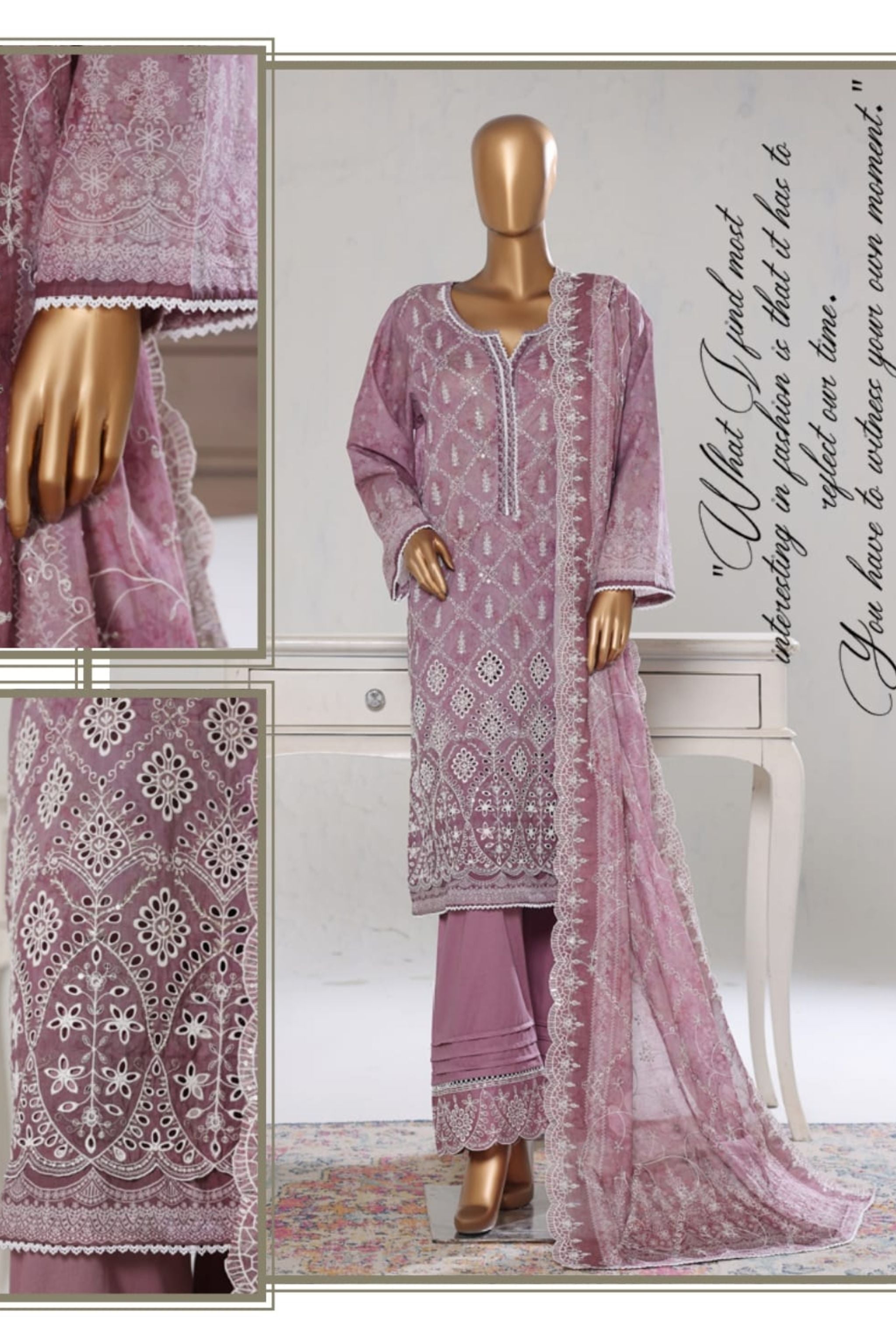 WCE-03 Bin Saeed Original  White Chikankari Embroidered Suit - Size XL