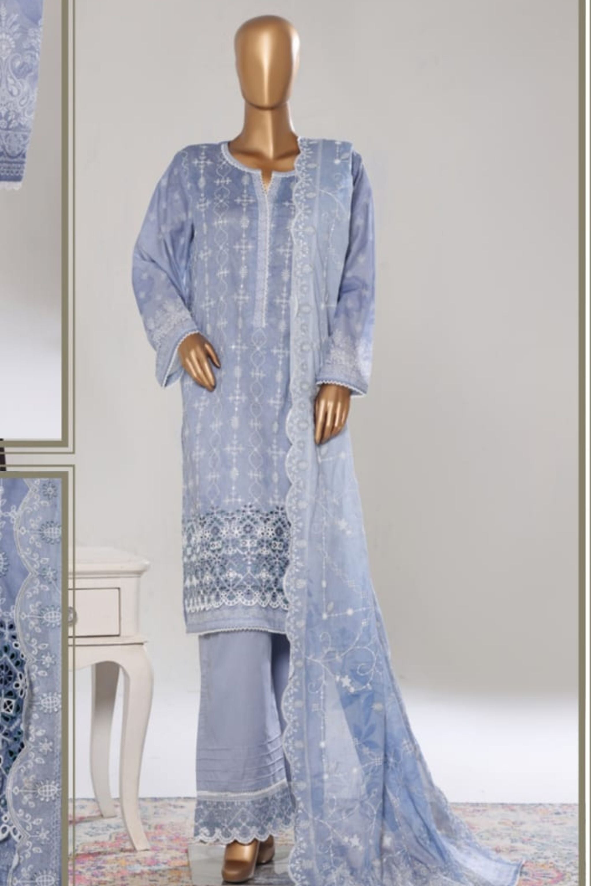 WCE-01 Bin Saeed Original  White Chikankari Embroidered Suit - Size XL