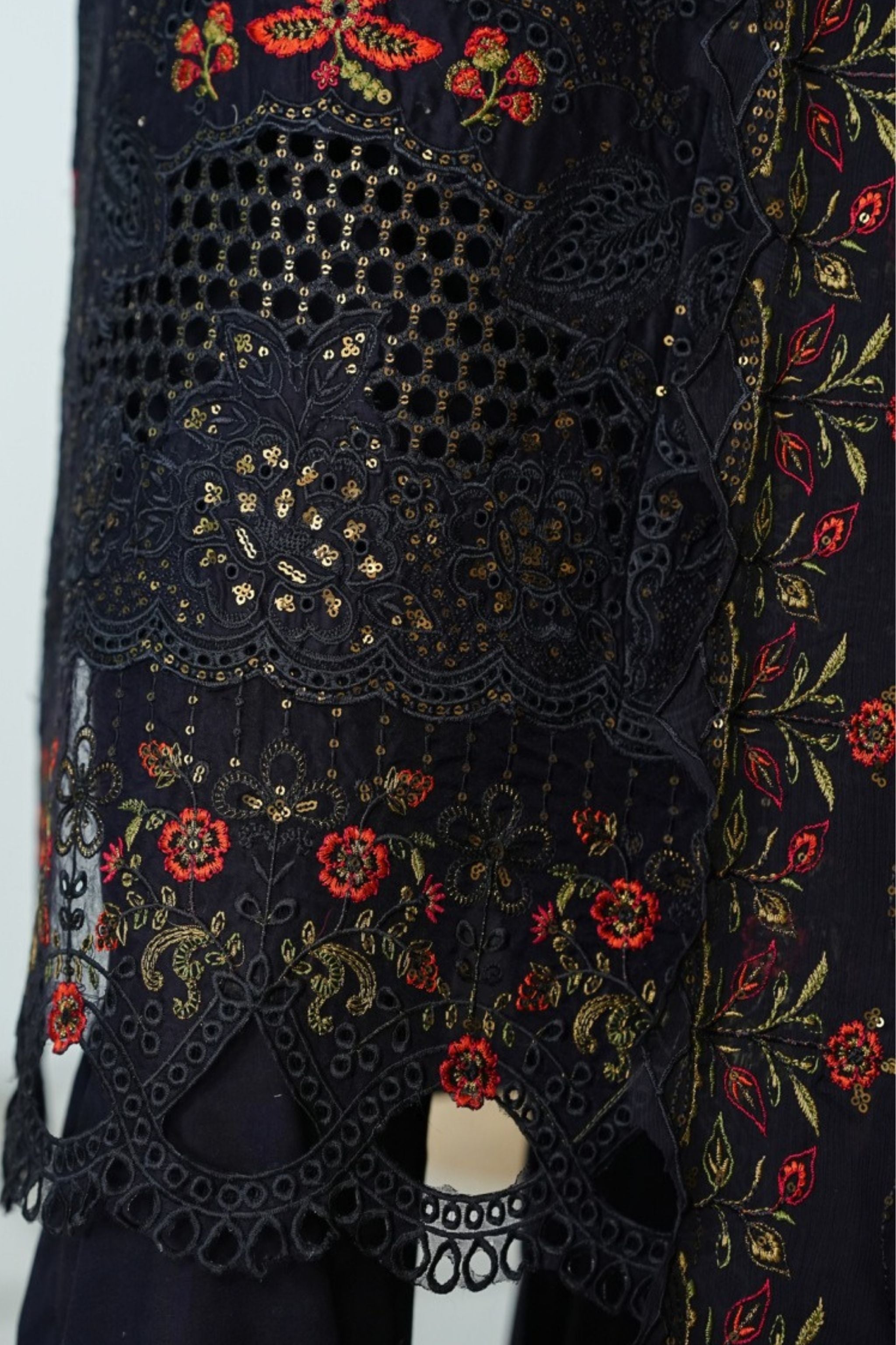 ECF-01 Bin Saeed Original Navy Blue Embroidered Cotton Fabric 3-Piece Suit - Size S-M-L