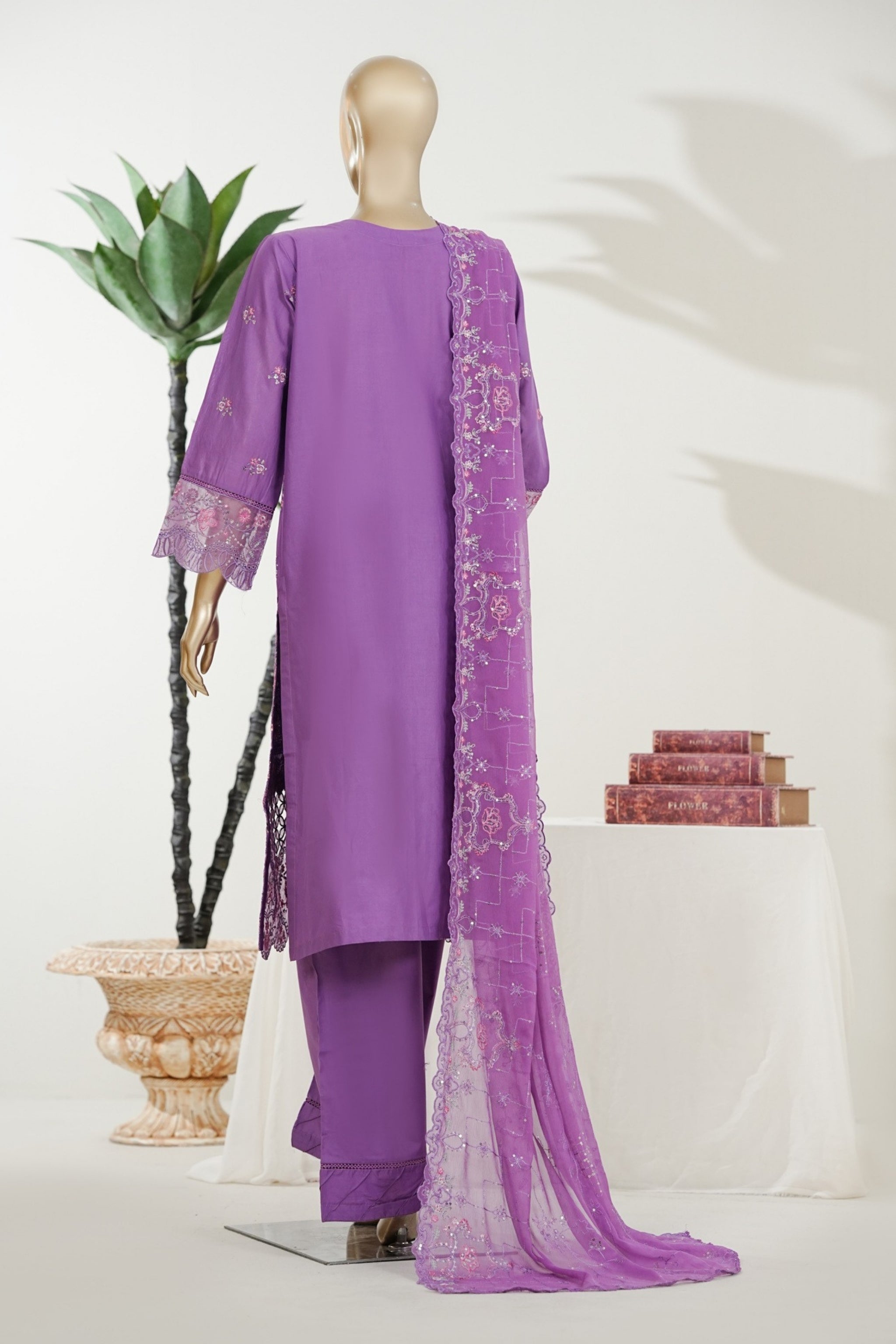 BM-012 - Bin Saeed Embroidered Printed Lawn - lavender
