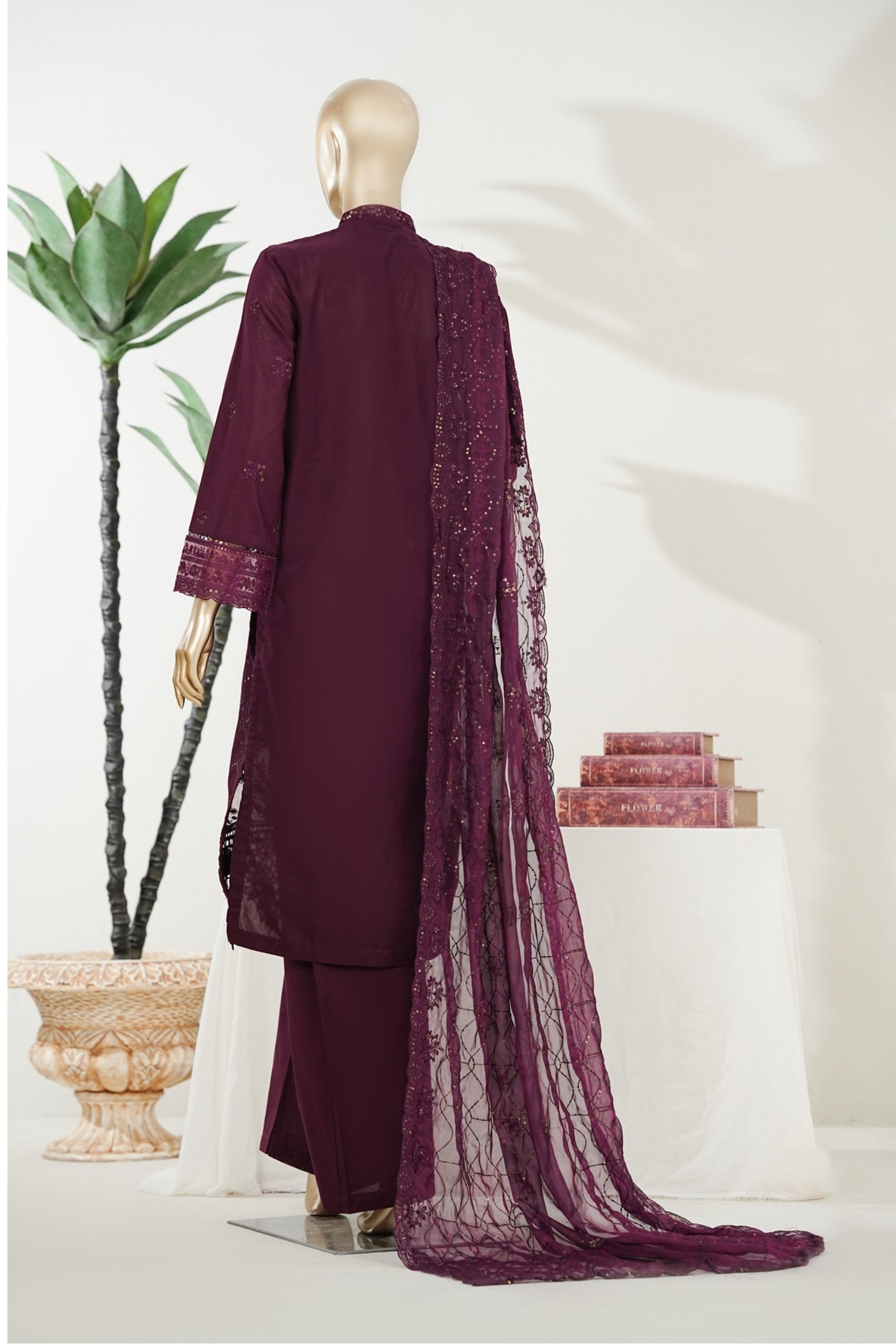 BM-013 - Bin Saeed Embroidered Printed Lawn - Dack Plum