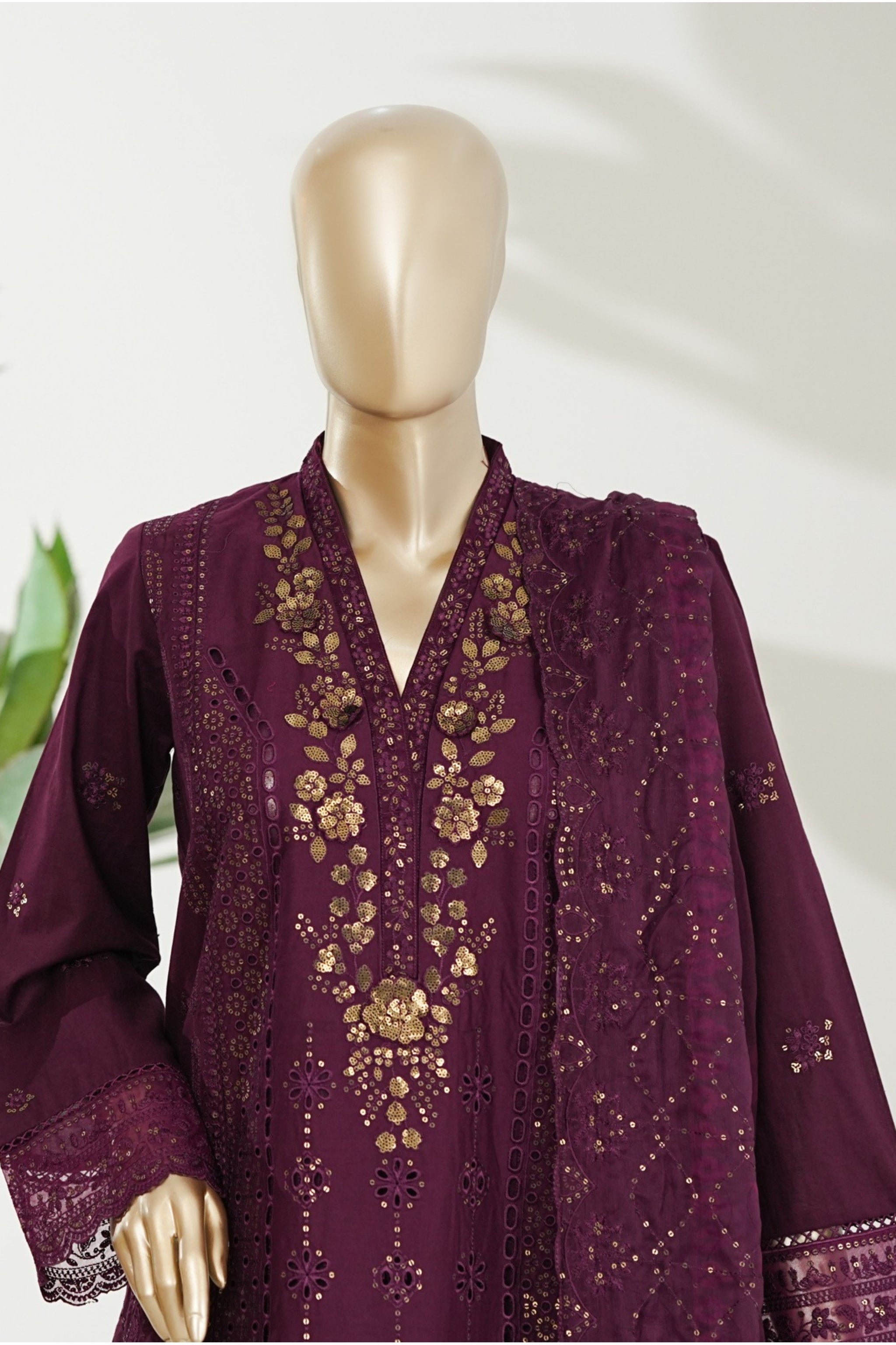 BM-013 - Bin Saeed Embroidered Printed Lawn - Dack Plum