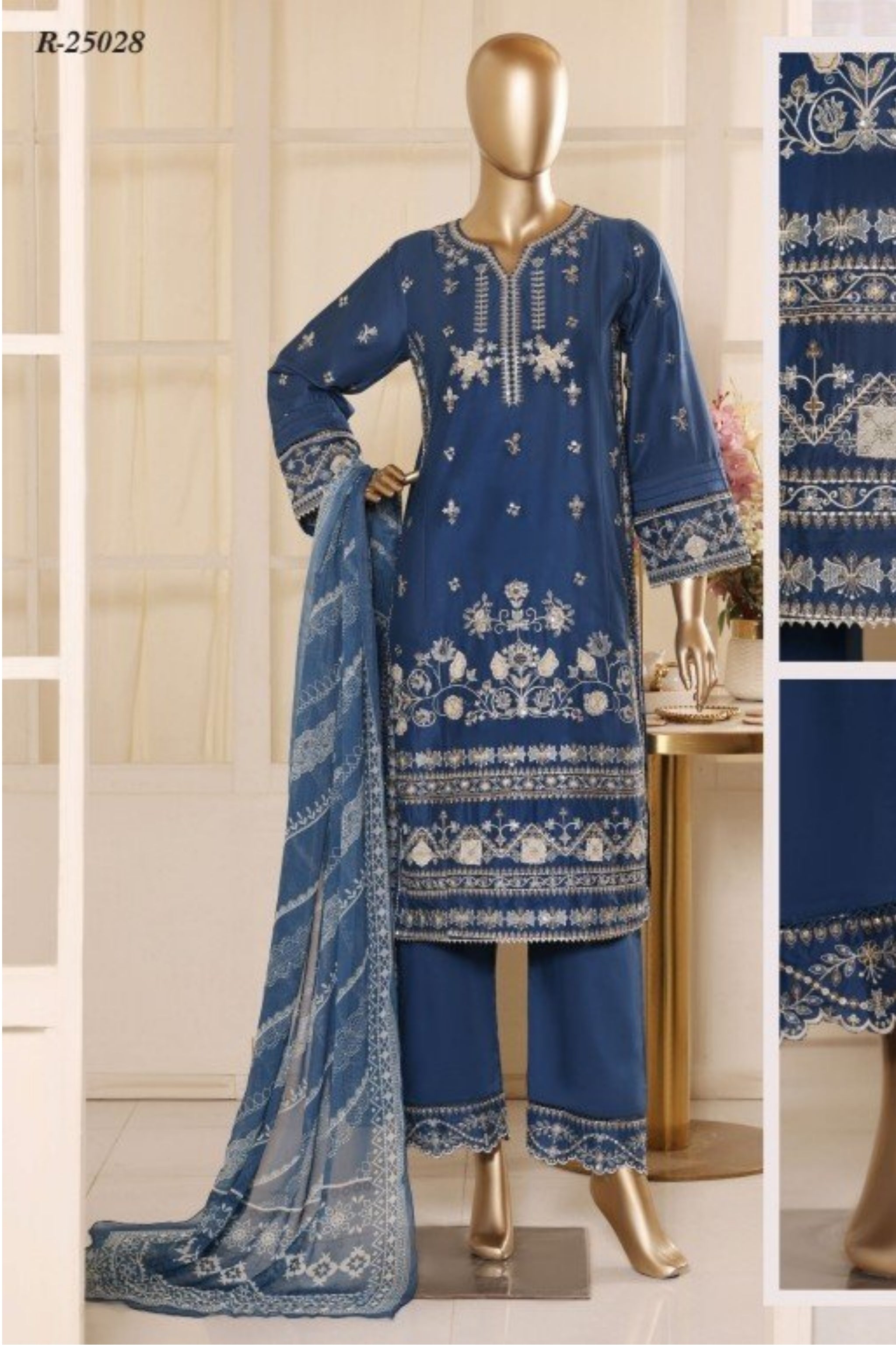 BSL-006 Bin Saeed Luxury Embroidered 3PC Suit - Dusty Blue