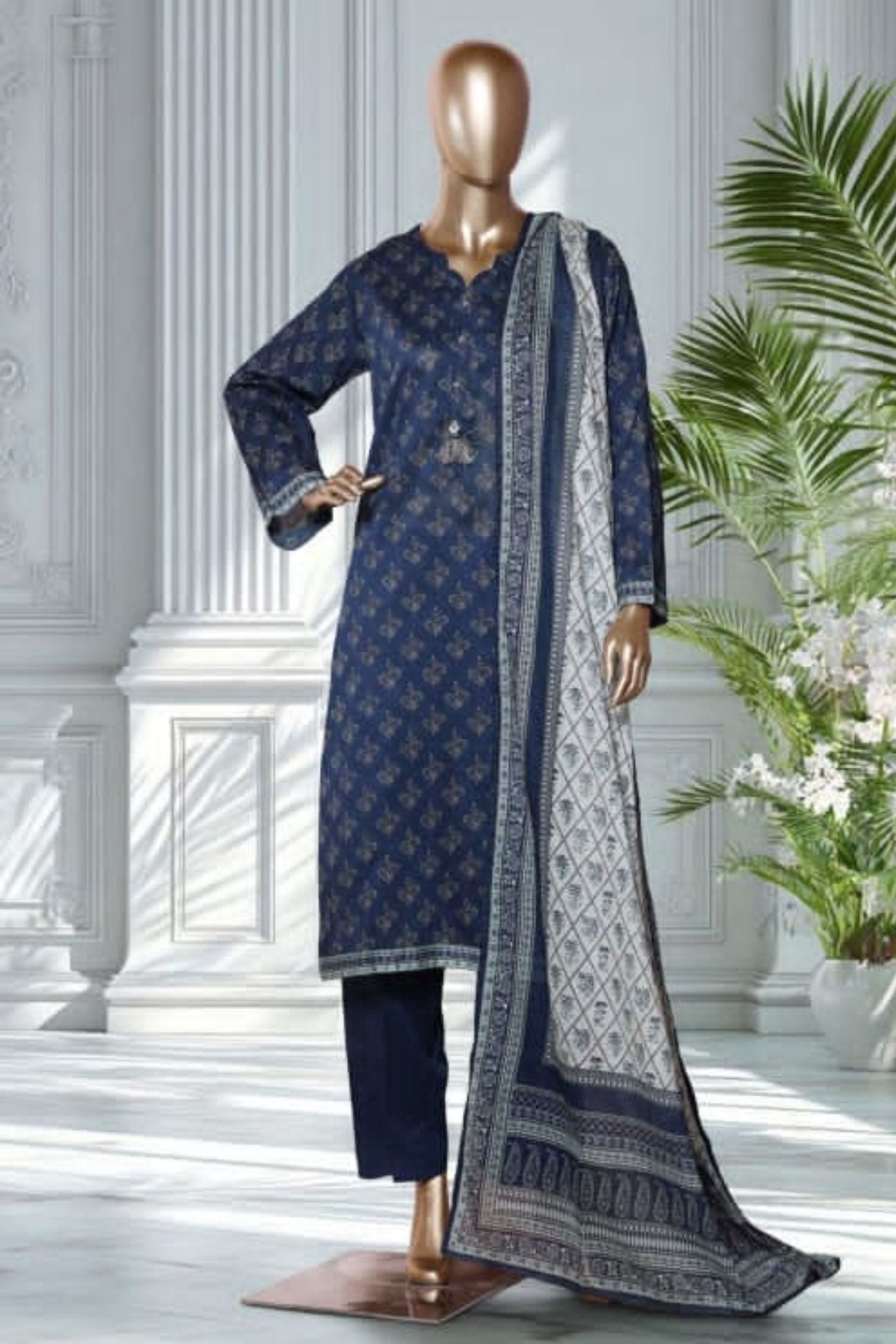 PTL-06 Bin Saeed Original Printed Lawn 3-Piece Suit - Size S-M-L-XL