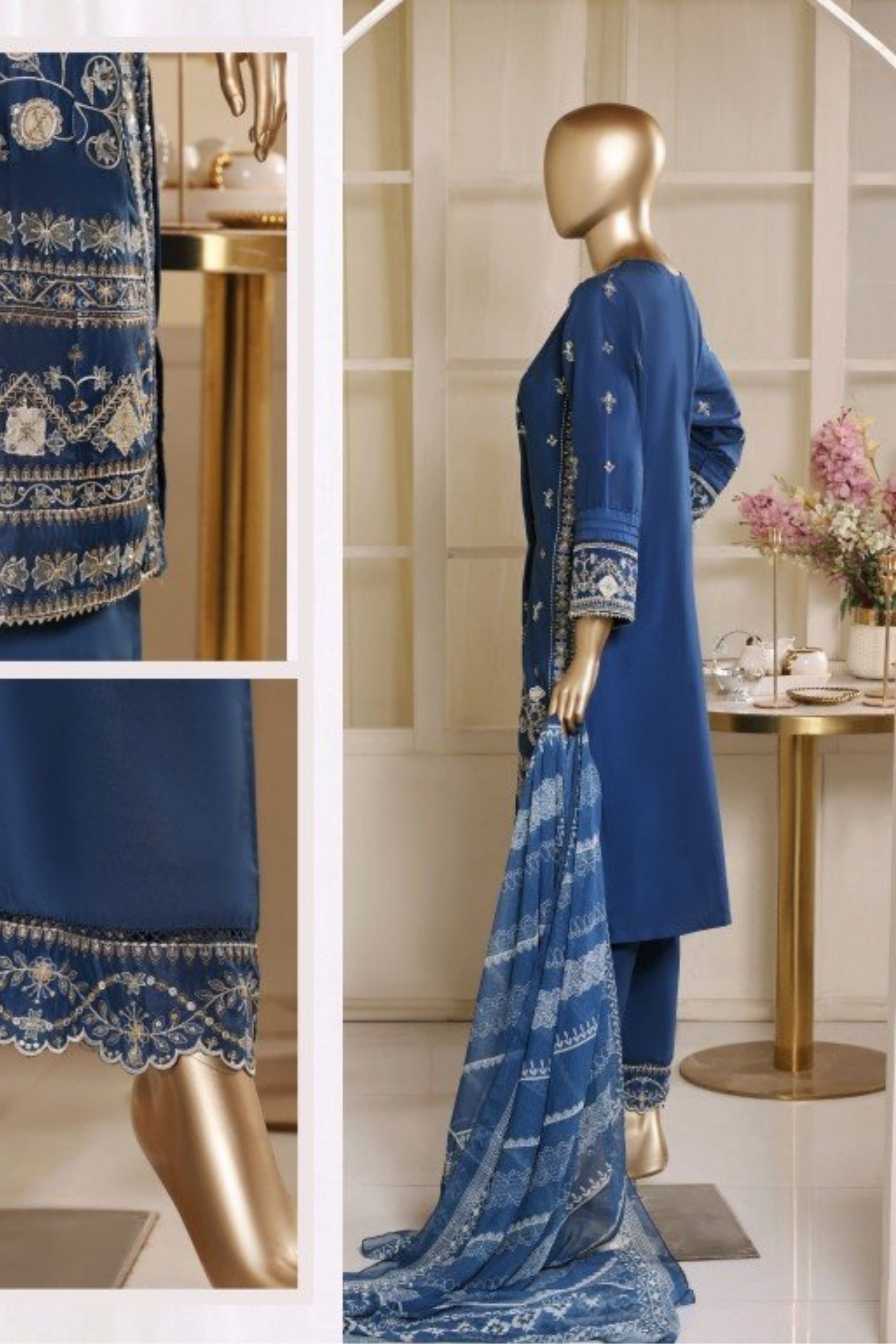 BSL-006 Bin Saeed Luxury Embroidered 3PC Suit - Dusty Blue
