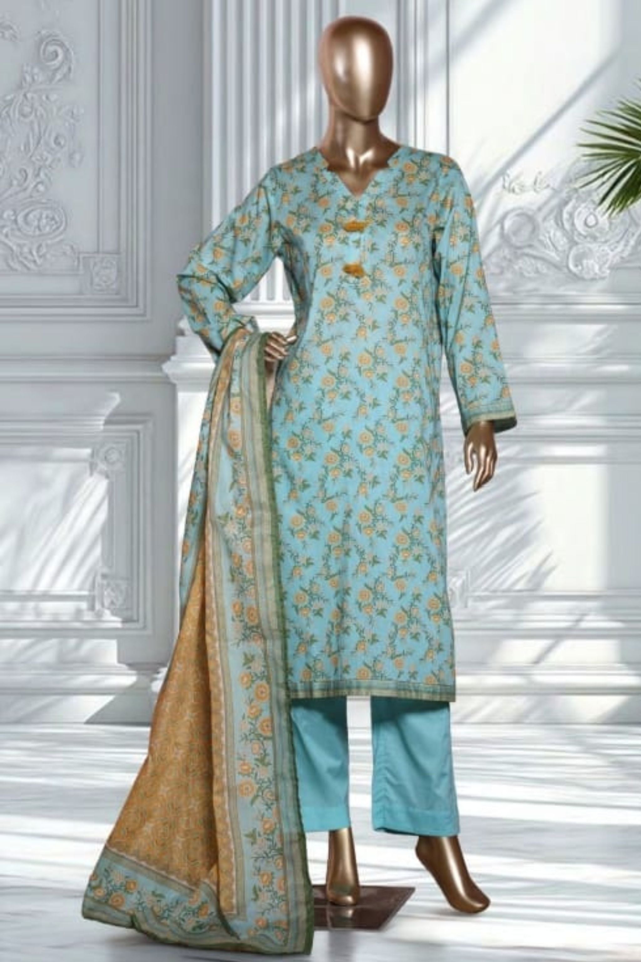 PTL-08 Bin Saeed Original Printed Lawn 3-Piece Suit - Size S-M-L-XL