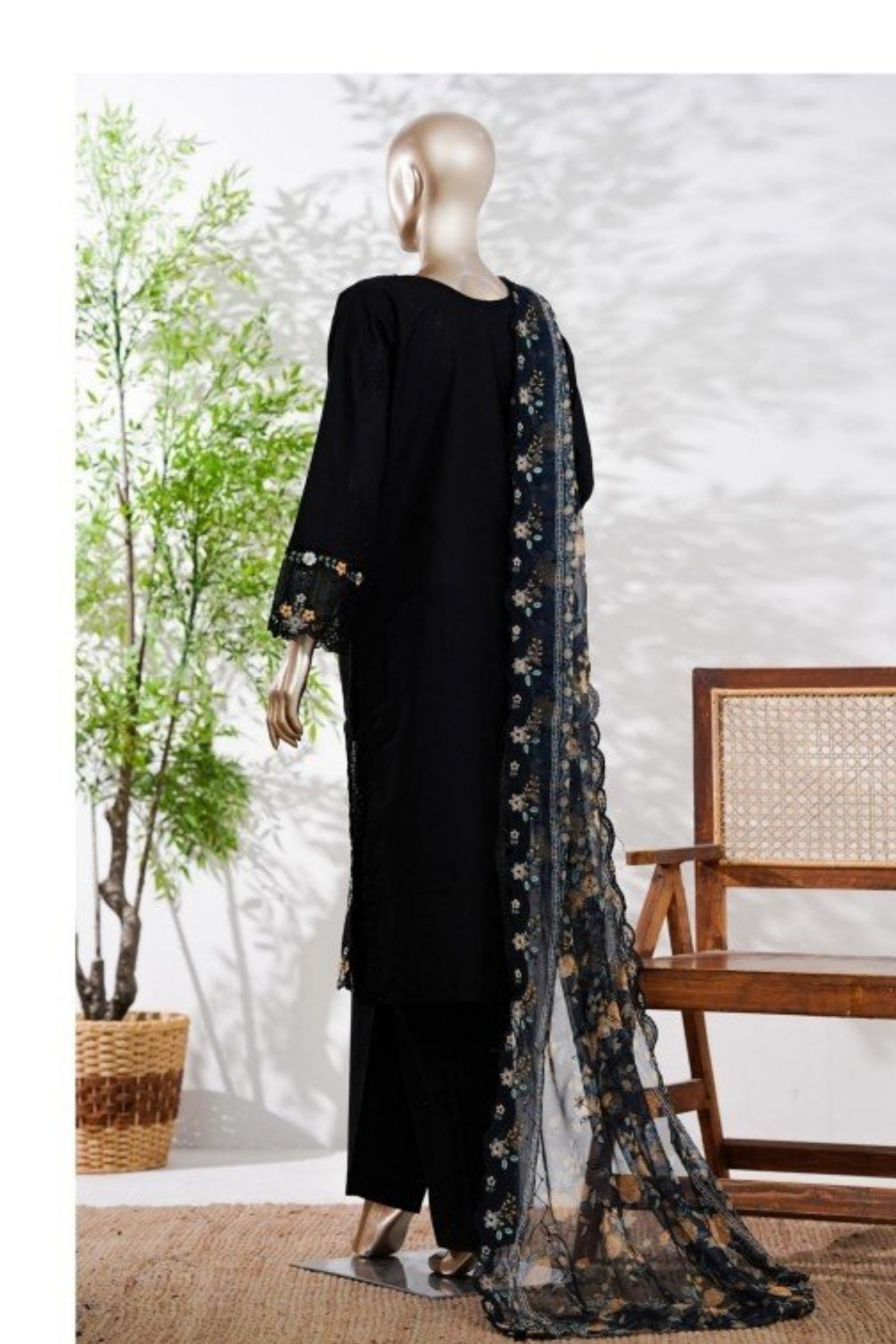 BSL-002 Bin Saeed Luxury Embroidered 3PC Suit - Classic Black