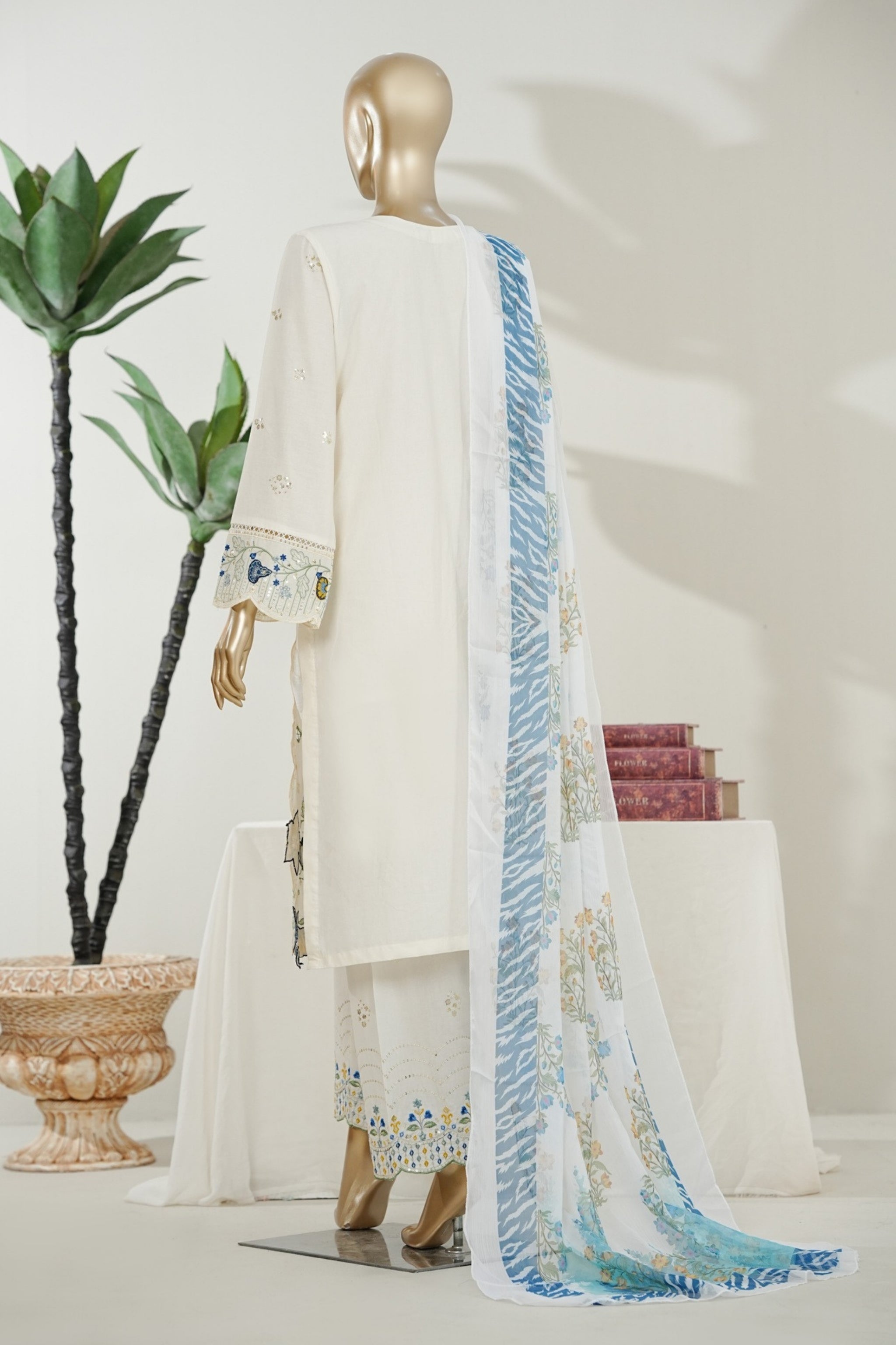BM-007 - Bin Saeed Embroidered Printed Lawn - White