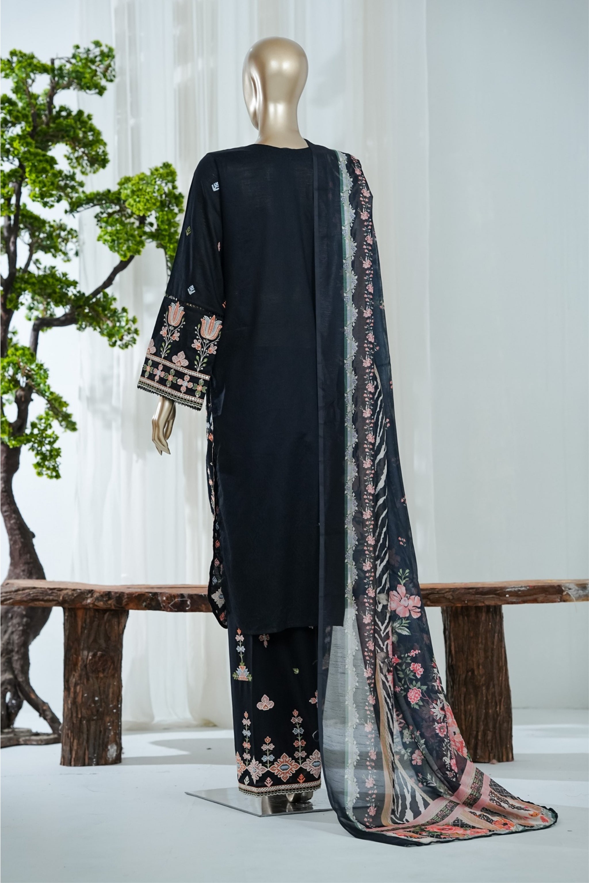 BS-003 - Bin Saeed Embroidered  Gaquard - Jet Black