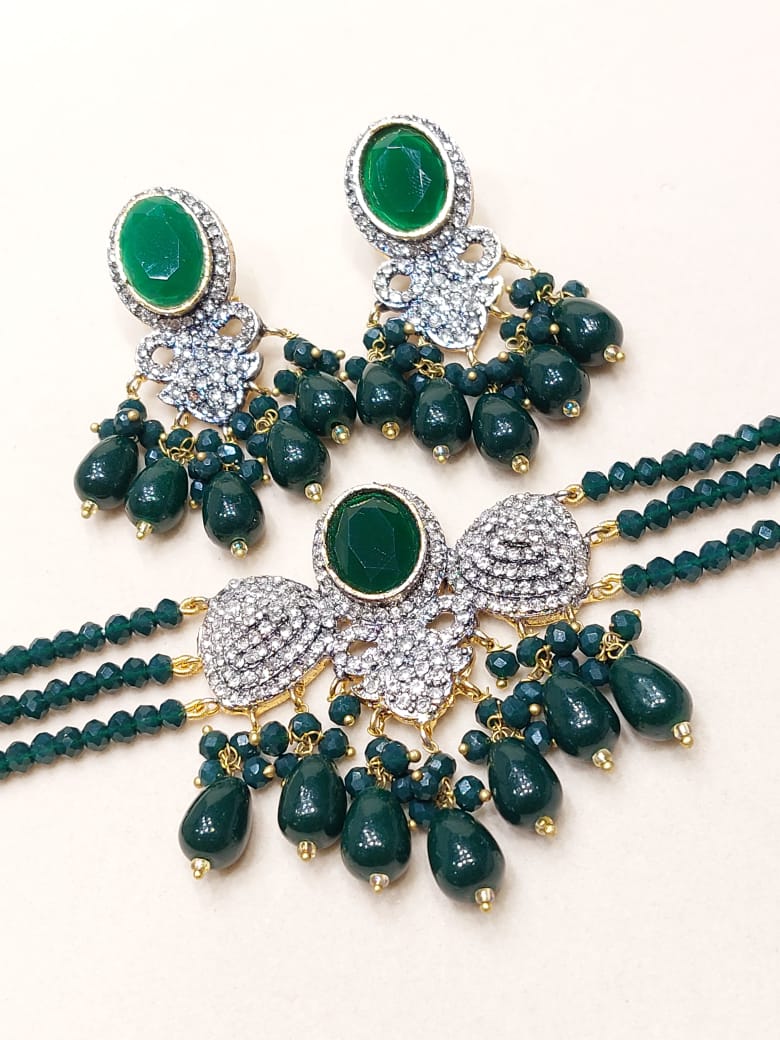 Premium 3-Strand Crystal Choker Set | Available in 8 Vibrant Colors BMJ-002