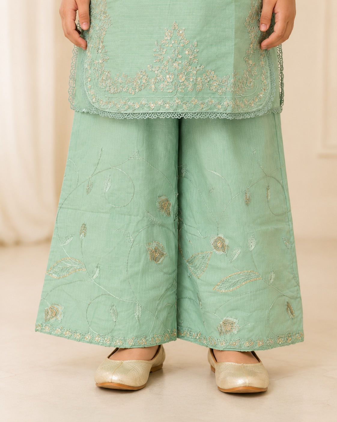 KD-05 Fuchsia Girls Embroidered 2-Piece Kurta & Sharara Set – Traditional Dress for Girls