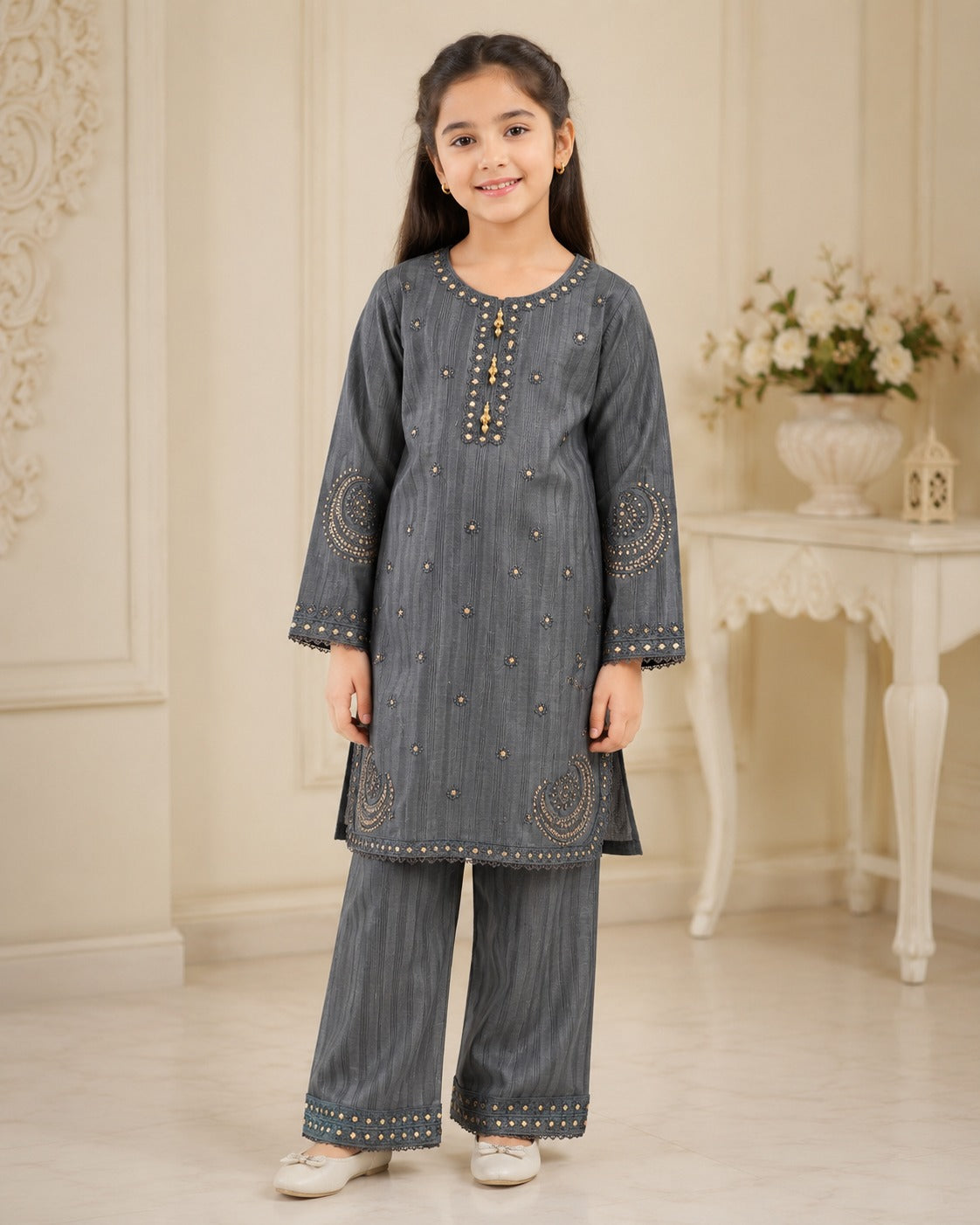KD-08 Fuchsia Girls Embroidered 2-Piece Kurta & Sharara Set – Traditional Dress for Girls