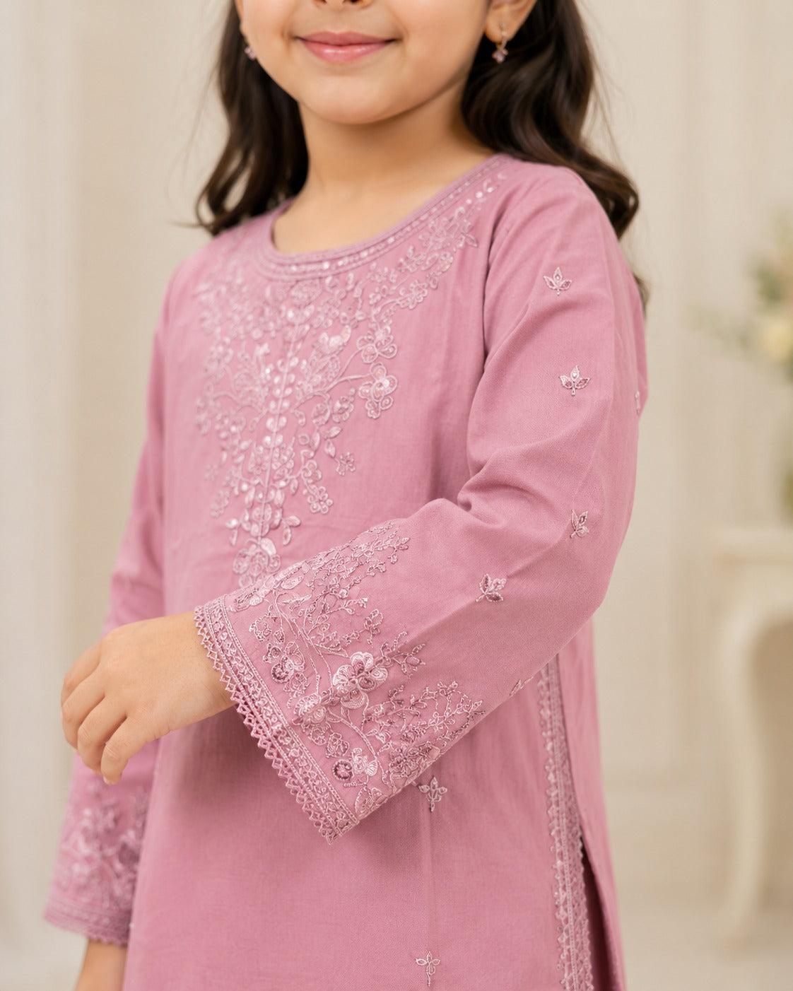 KD-02 Pink Girls Embroidered 2-Piece Kurta & Sharara Set – Traditional Dress for Girls