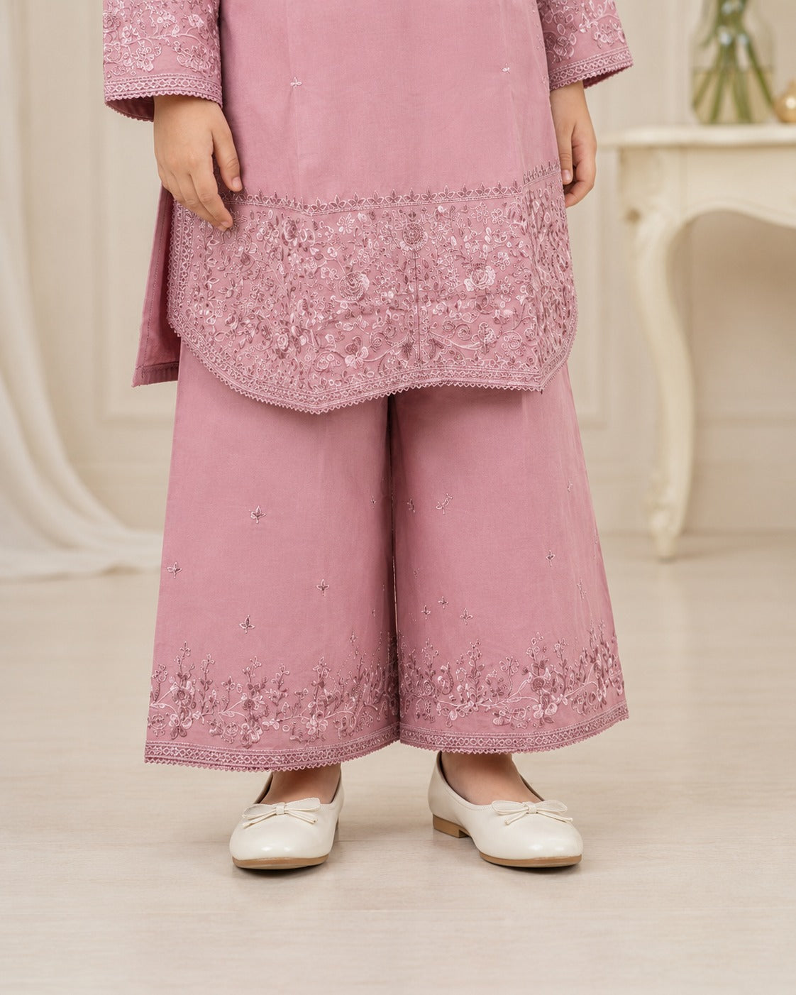KD-02 Pink Girls Embroidered 2-Piece Kurta & Sharara Set – Traditional Dress for Girls