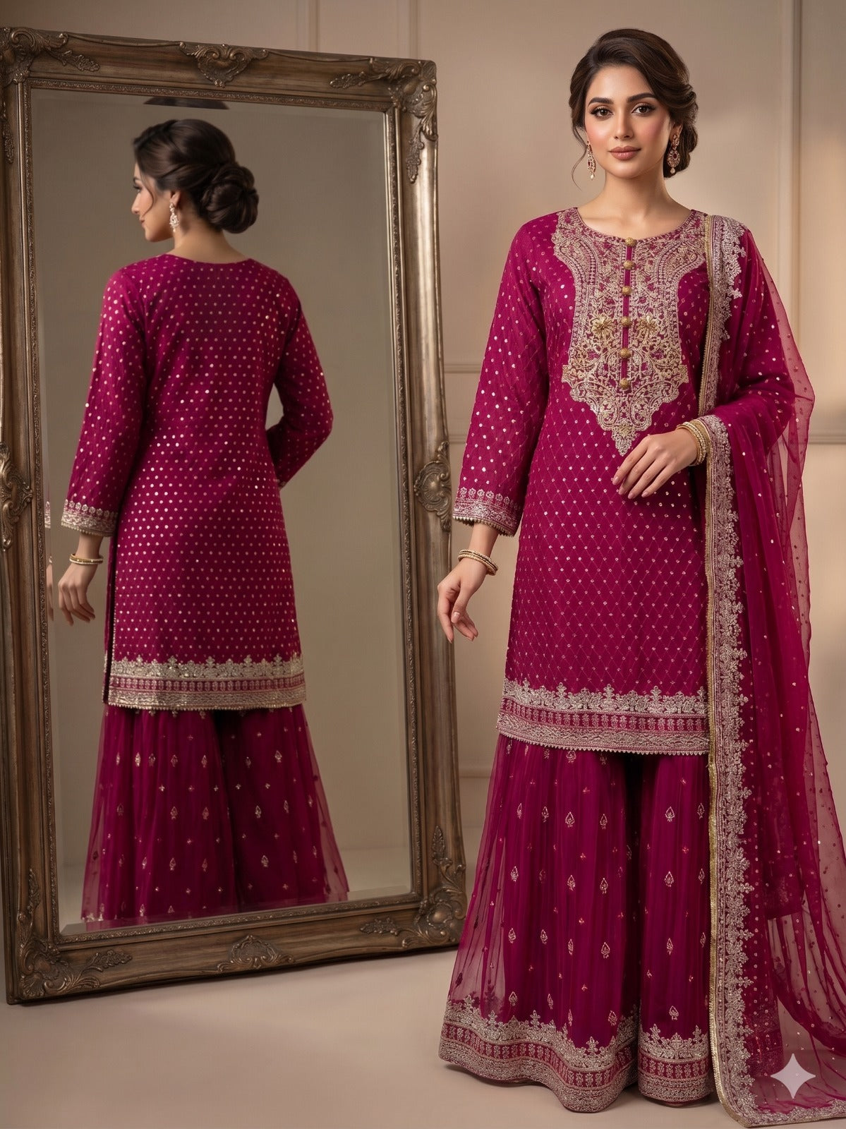 FW- 001 Fancy work Women's Shalwar Kameez Set with Dupatta – Pakistani Traditional Outfit