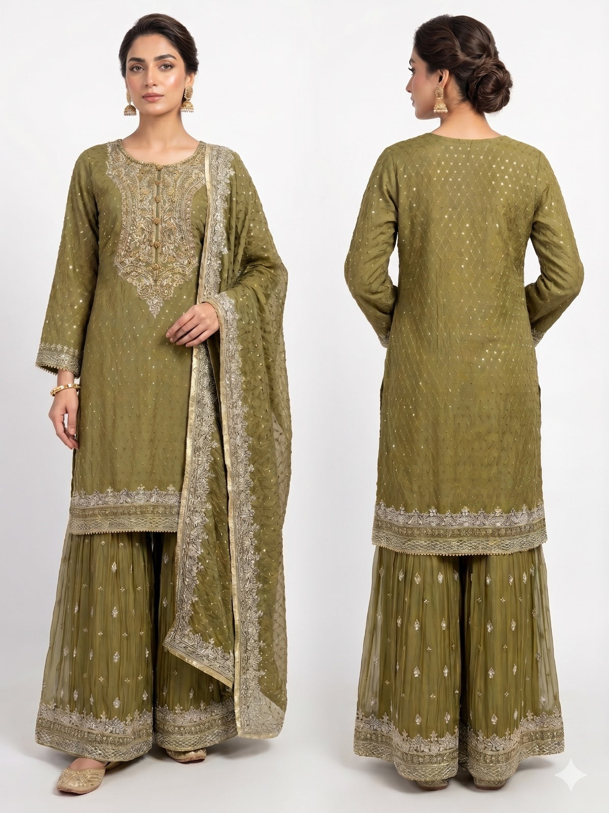 FW- 001 Fancy work Women's Shalwar Kameez Set with Dupatta – Pakistani Traditional Outfit