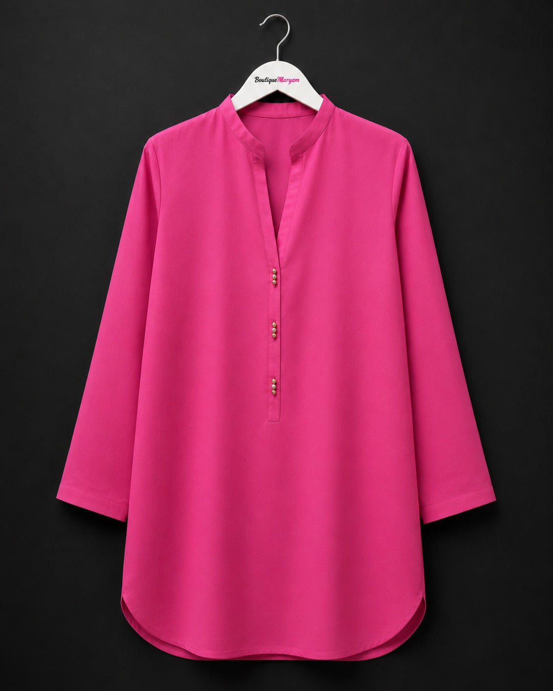 LT-007 Fuchsia Plain Linen Tunic Shirt