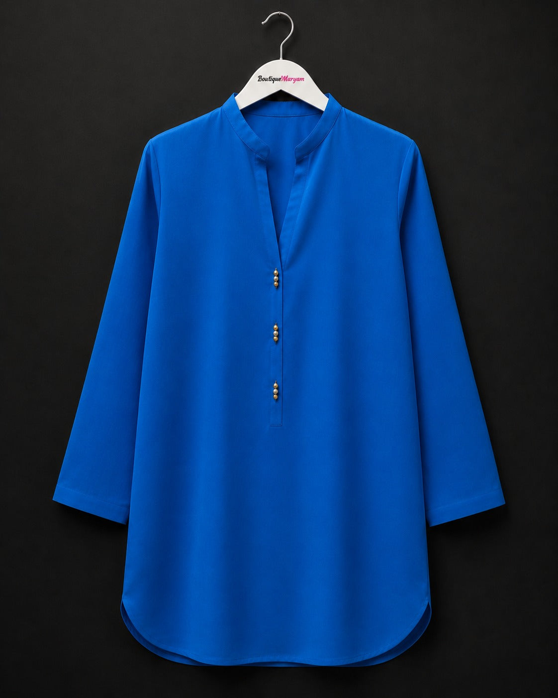 LT-008 Royal Blue Plain Linen Tunic Shirt