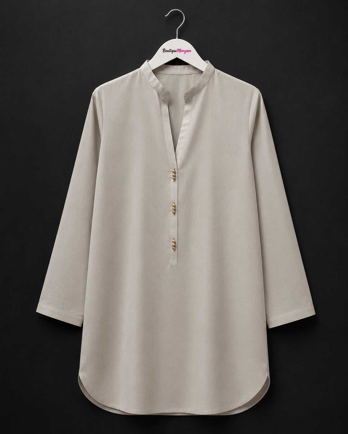 LT-009 Beige Plain Linen Tunic Shirt