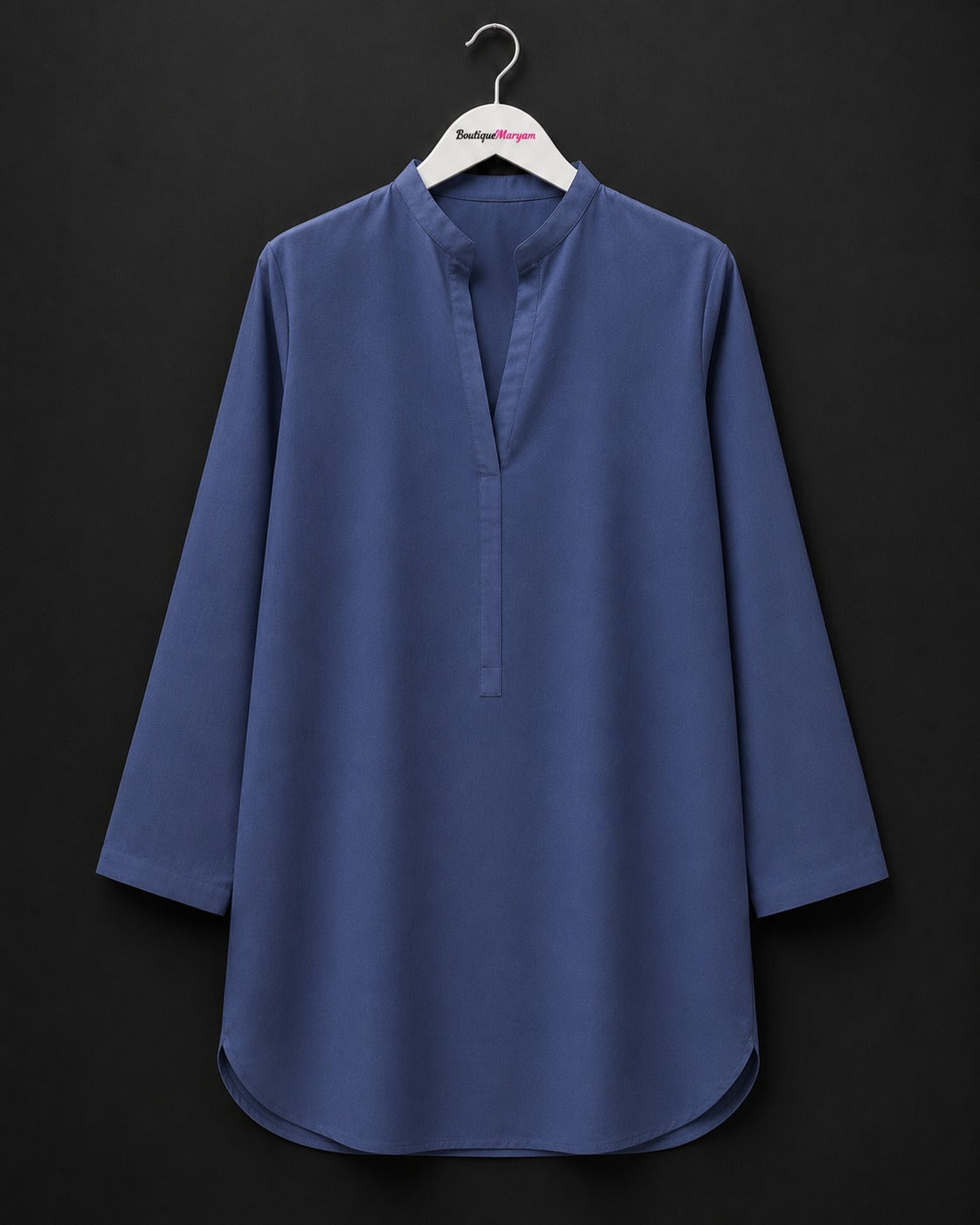 LT-012 Denim Blue Plain Linen Tunic Shirt