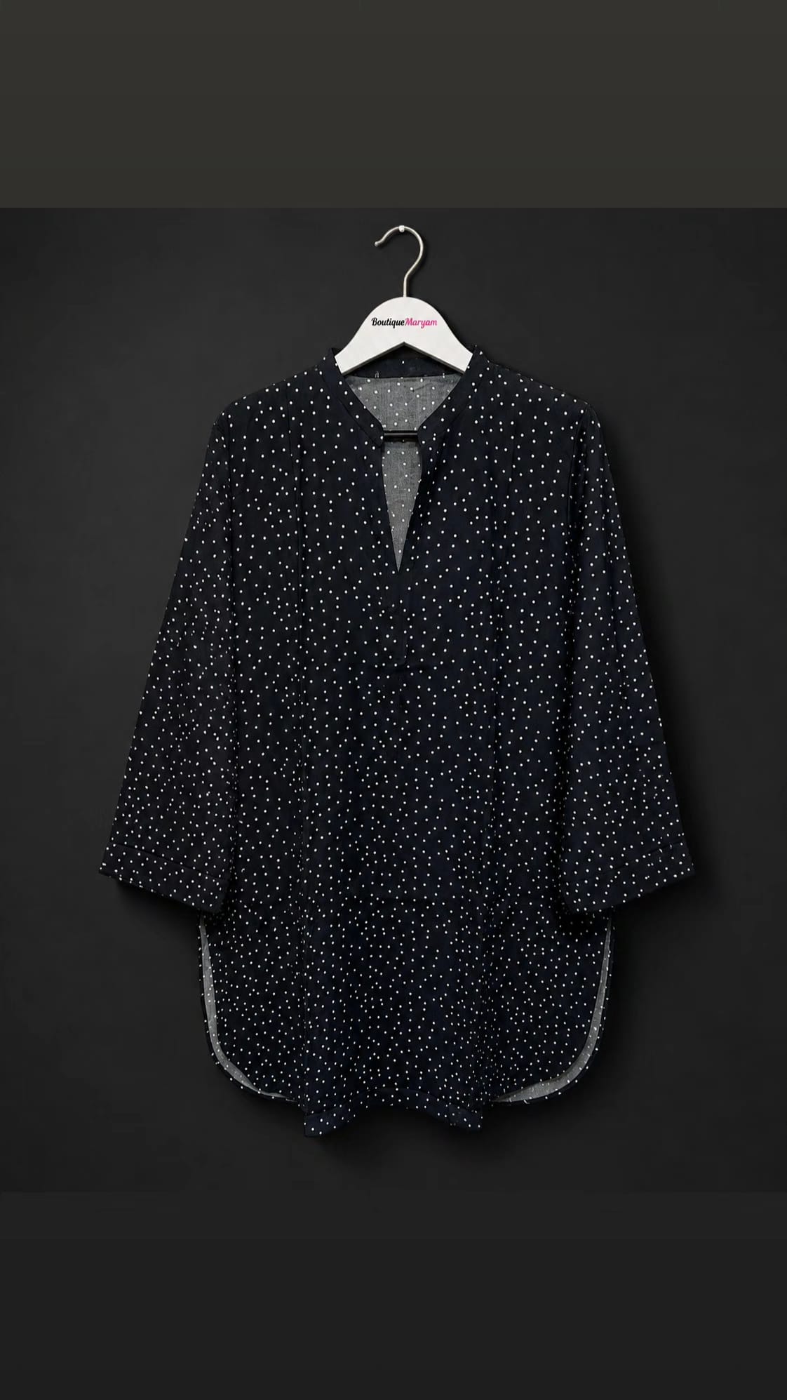 LT-011 Black Polka Dot Print Linen Tunic Shirt